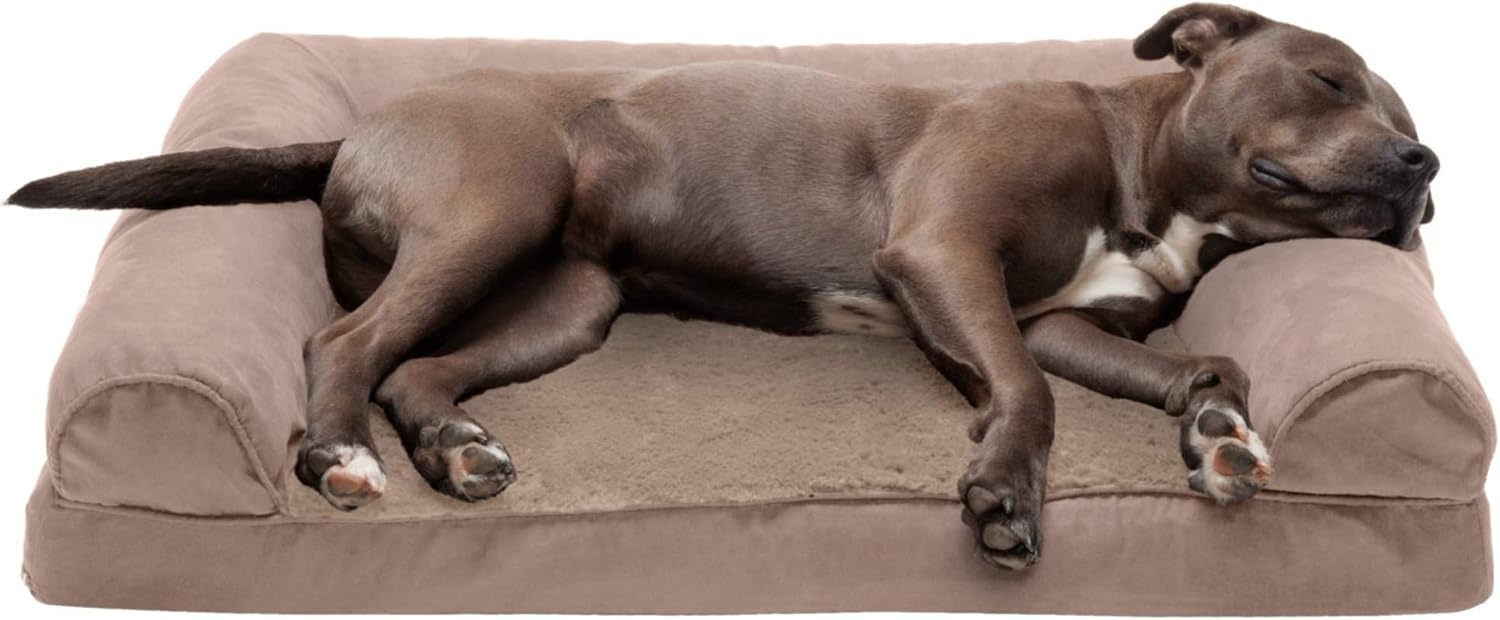 image:imageFurhaven Orthopedic Dog Bed for LargeMedium Dogs w Removable Bolsters amp Washable Cover For Dogs Up to 55 lbs Plush amp Suede Sofa Gray LargeAlmondine