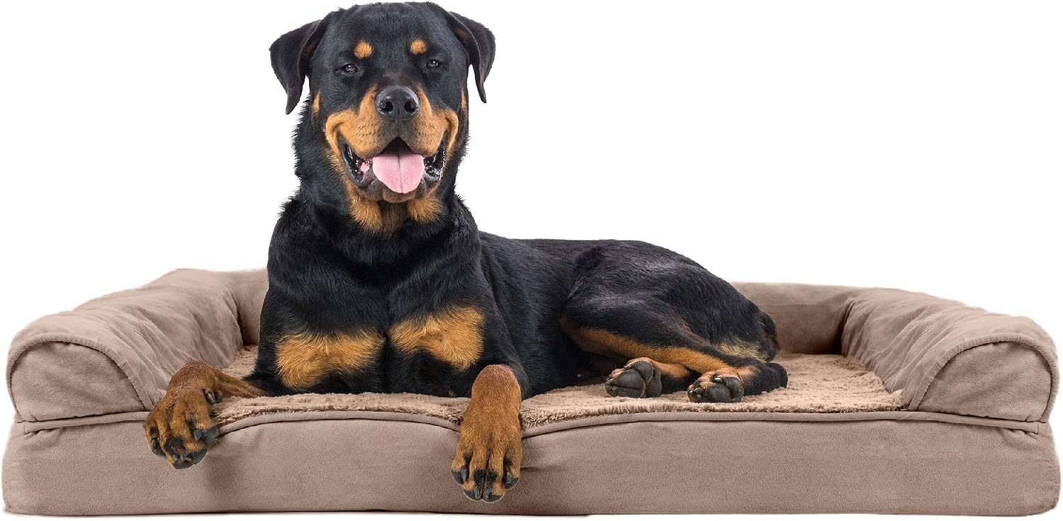 image:imageFurhaven Orthopedic Dog Bed for LargeMedium Dogs w Removable Bolsters amp Washable Cover For Dogs Up to 55 lbs Plush amp Suede Sofa Gray LargeAlmondine