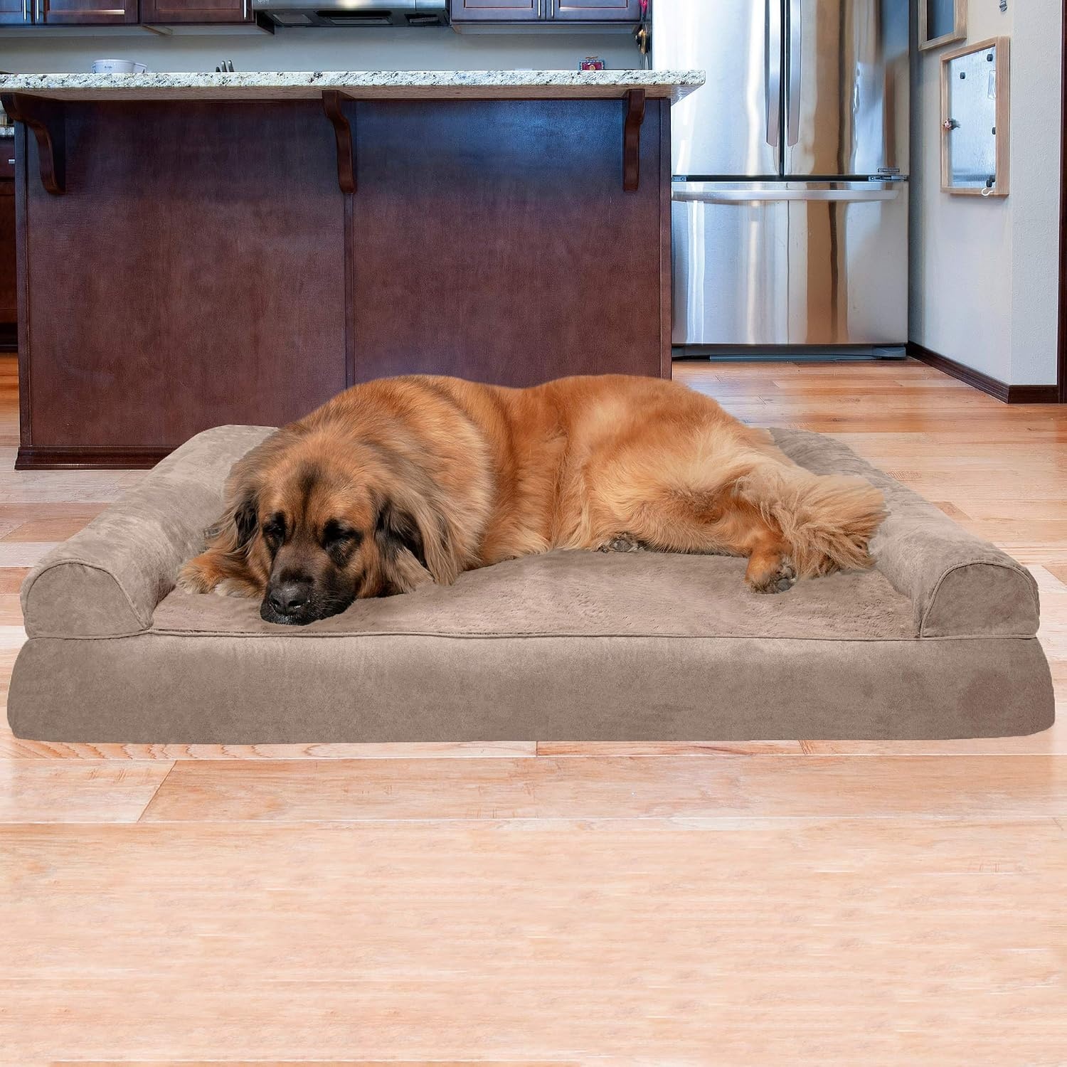 image:imageFurhaven Orthopedic Dog Bed for LargeMedium Dogs w Removable Bolsters amp Washable Cover For Dogs Up to 55 lbs Plush amp Suede Sofa Gray LargeAlmondine