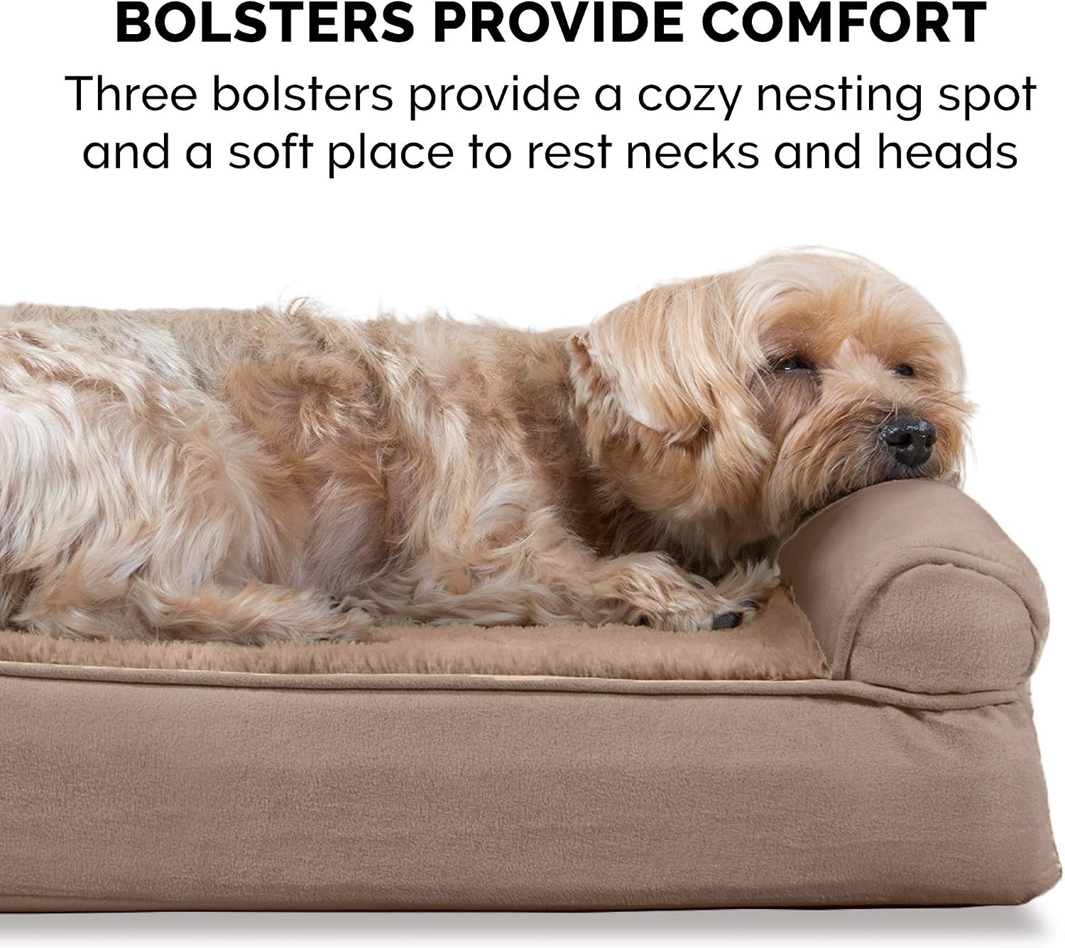 image:imageFurhaven Orthopedic Dog Bed for LargeMedium Dogs w Removable Bolsters amp Washable Cover For Dogs Up to 55 lbs Plush amp Suede Sofa Gray LargeAlmondine