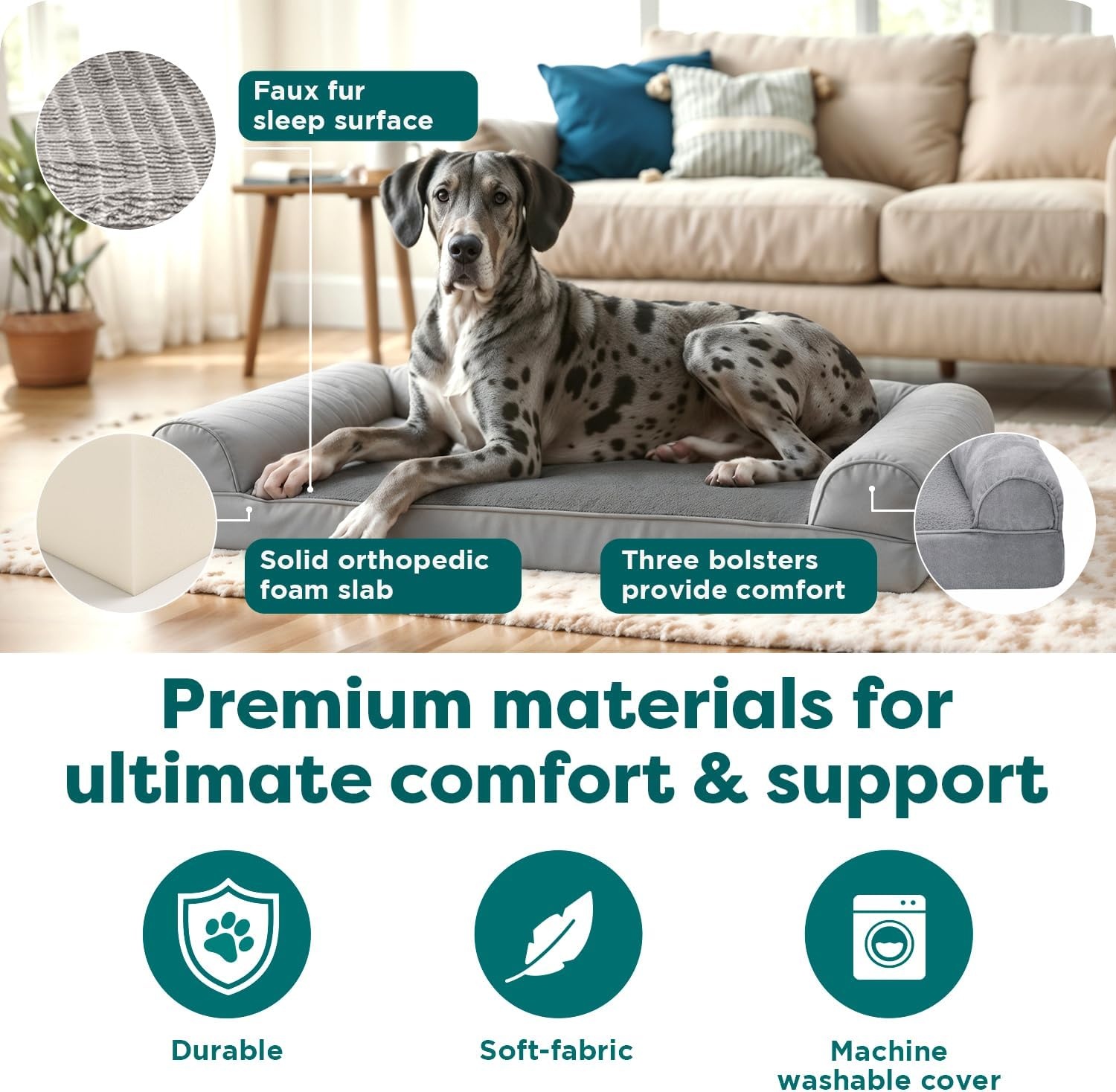 image:imageFurhaven Orthopedic Dog Bed for LargeMedium Dogs w Removable Bolsters amp Washable Cover For Dogs Up to 55 lbs Plush amp Suede Sofa Gray LargeCharcoal