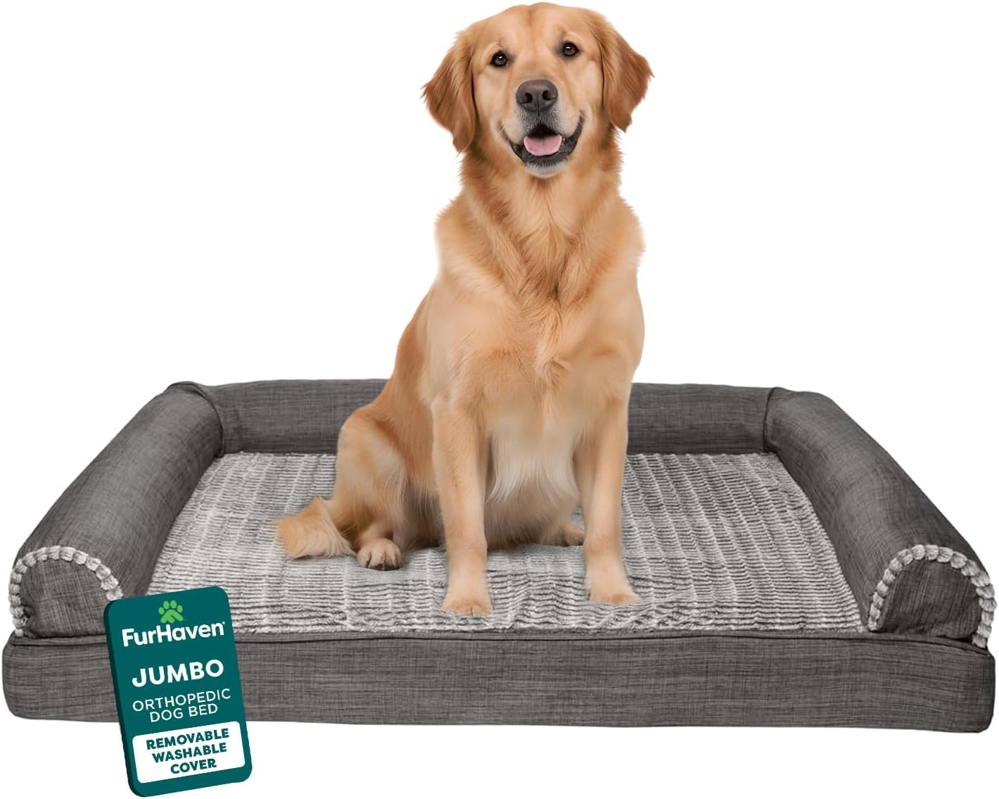 image:imageFurhaven Orthopedic Dog Bed for LargeMedium Dogs w Removable Bolsters amp Washable Cover For Dogs Up to 55 lbs Plush amp Suede Sofa Gray LargeCharcoal