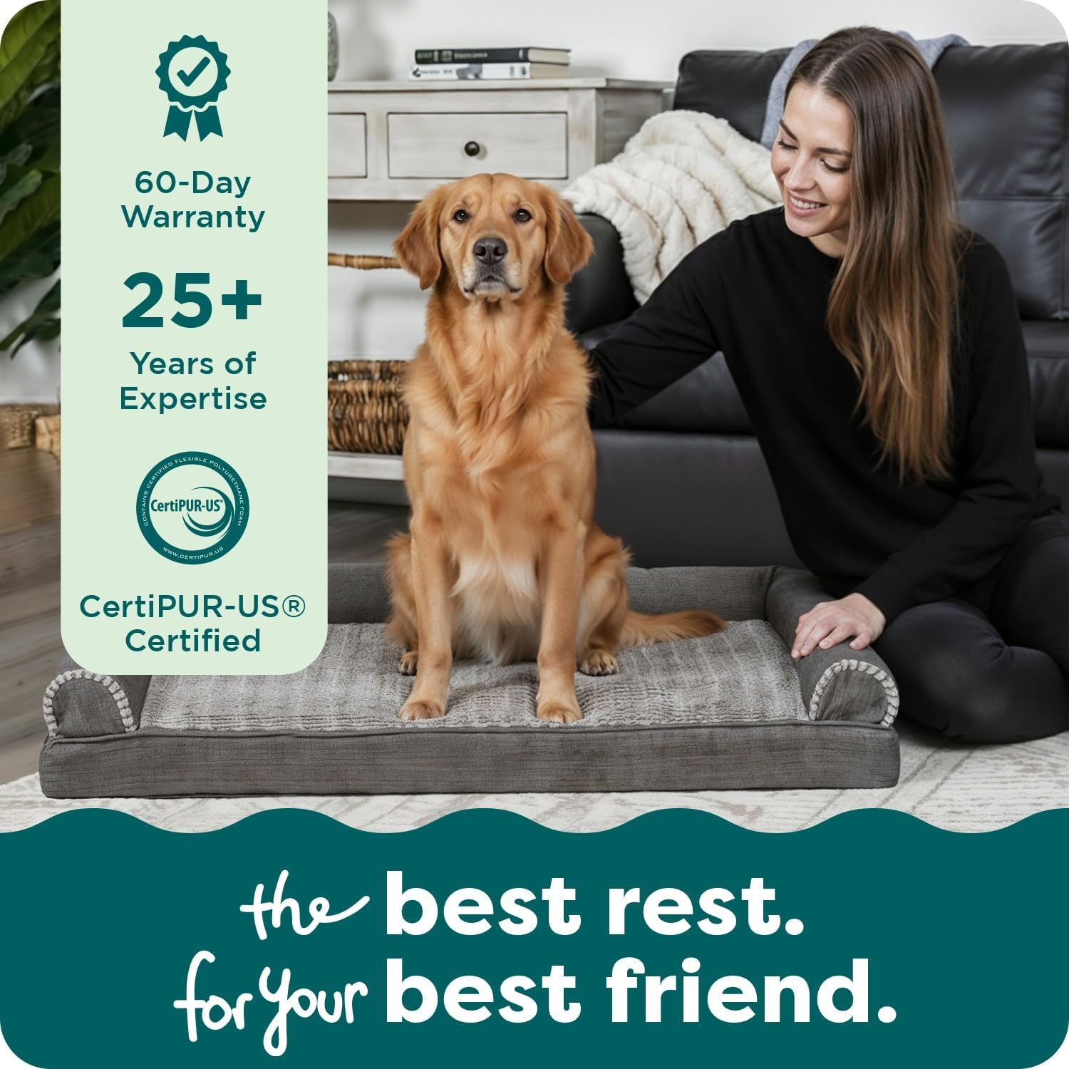 image:imageFurhaven Orthopedic Dog Bed for LargeMedium Dogs w Removable Bolsters amp Washable Cover For Dogs Up to 55 lbs Plush amp Suede Sofa Gray LargeCharcoal
