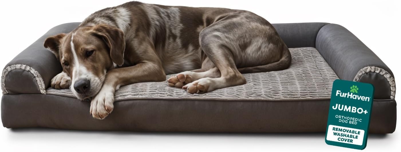 image:imageFurhaven Orthopedic Dog Bed for LargeMedium Dogs w Removable Bolsters amp Washable Cover For Dogs Up to 55 lbs Plush amp Suede Sofa Gray LargeCharcoal