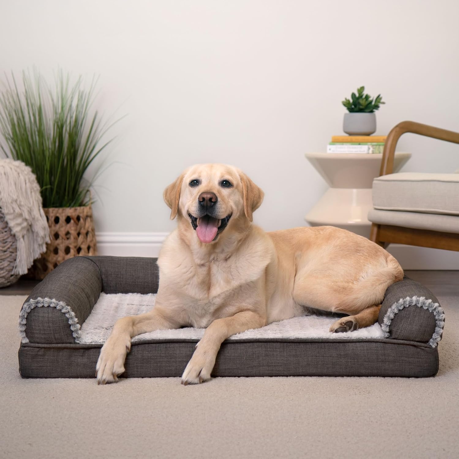 image:imageFurhaven Orthopedic Dog Bed for LargeMedium Dogs w Removable Bolsters amp Washable Cover For Dogs Up to 55 lbs Plush amp Suede Sofa Gray LargeCharcoal