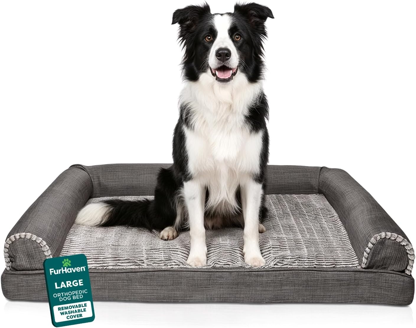 image:imageFurhaven Orthopedic Dog Bed for LargeMedium Dogs w Removable Bolsters amp Washable Cover For Dogs Up to 55 lbs Plush amp Suede Sofa Gray LargeCharcoal