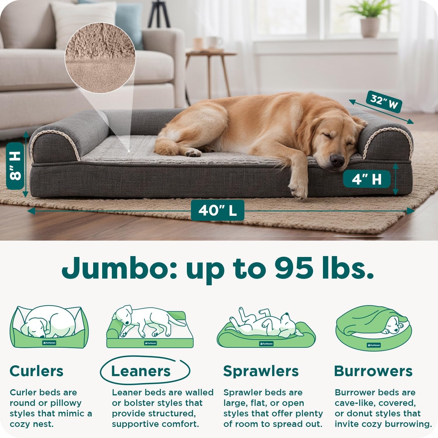 image:imageFurhaven Orthopedic Dog Bed for LargeMedium Dogs w Removable Bolsters amp Washable Cover For Dogs Up to 55 lbs Plush amp Suede Sofa Gray LargeCharcoal