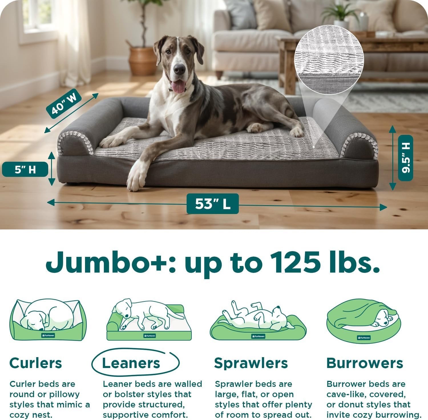 image:imageFurhaven Orthopedic Dog Bed for LargeMedium Dogs w Removable Bolsters amp Washable Cover For Dogs Up to 55 lbs Plush amp Suede Sofa Gray LargeCharcoal