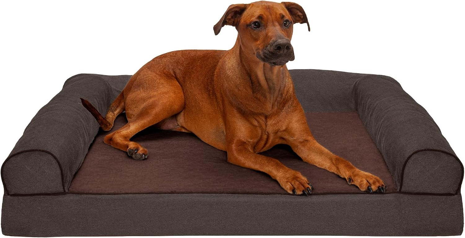 image:imageFurhaven Orthopedic Dog Bed for LargeMedium Dogs w Removable Bolsters amp Washable Cover For Dogs Up to 55 lbs Plush amp Suede Sofa Gray LargeCoffee
