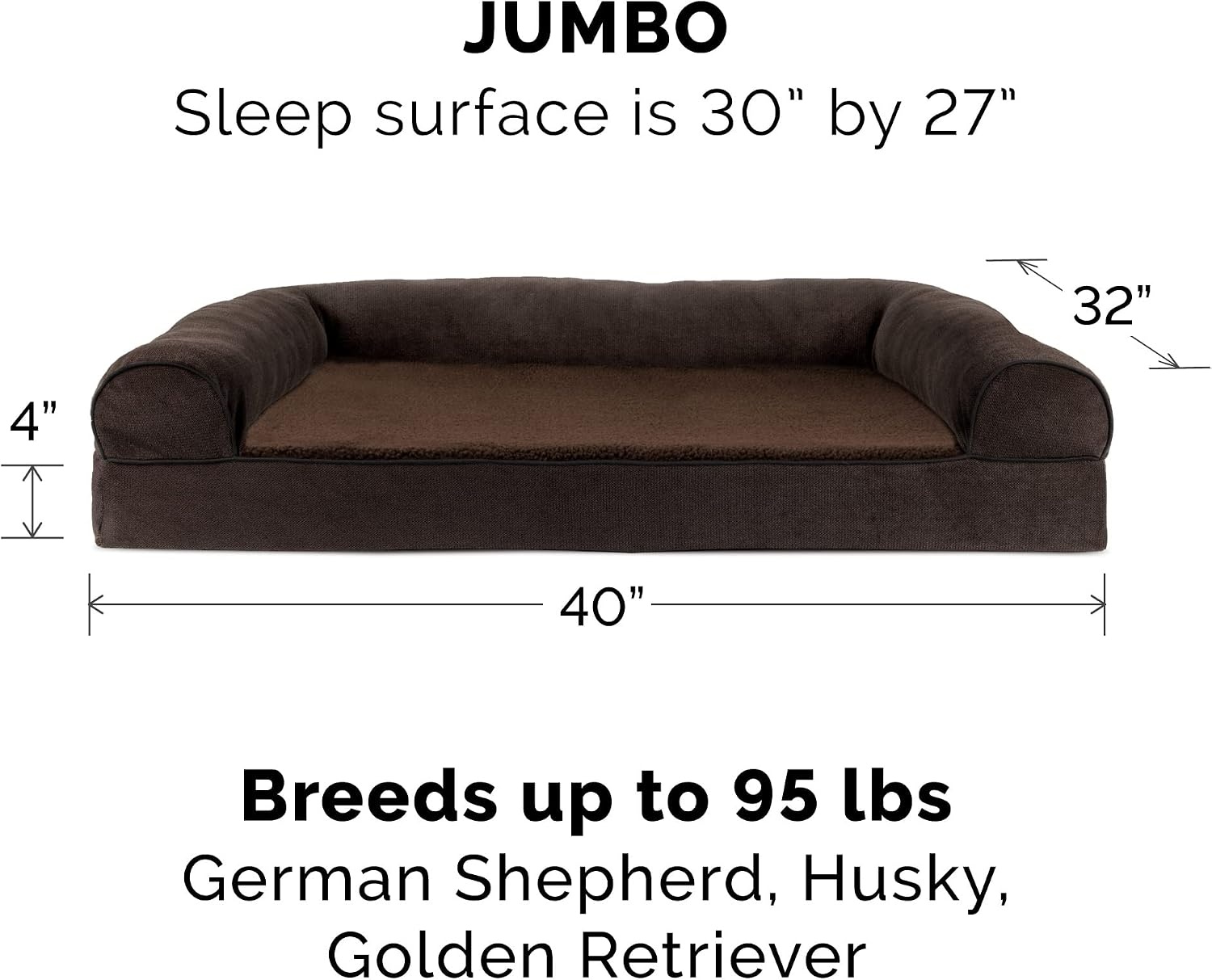 image:imageFurhaven Orthopedic Dog Bed for LargeMedium Dogs w Removable Bolsters amp Washable Cover For Dogs Up to 55 lbs Plush amp Suede Sofa Gray LargeCoffee