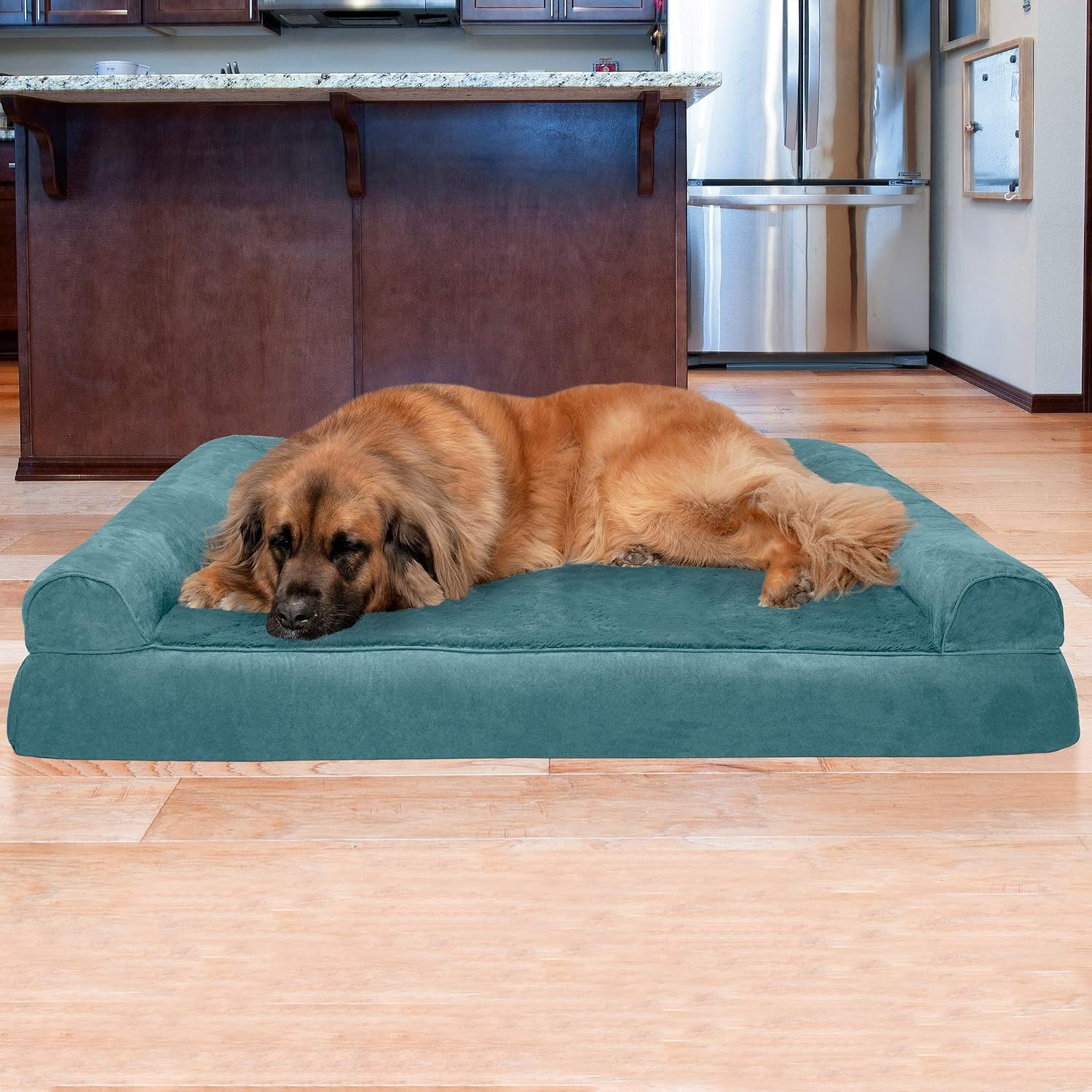 image:imageFurhaven Orthopedic Dog Bed for LargeMedium Dogs w Removable Bolsters amp Washable Cover For Dogs Up to 55 lbs Plush amp Suede Sofa Gray LargeDeep Pool