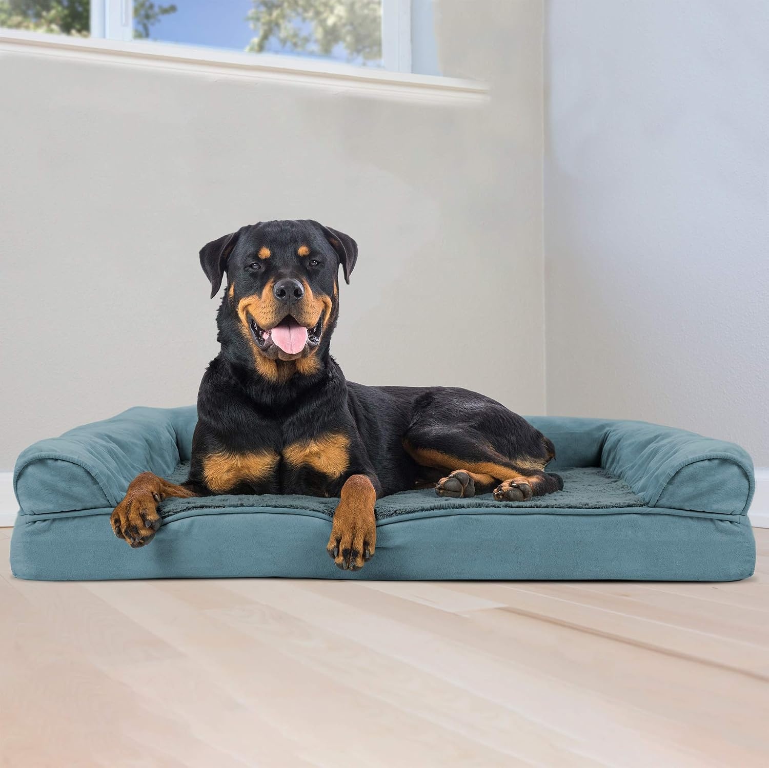 image:imageFurhaven Orthopedic Dog Bed for LargeMedium Dogs w Removable Bolsters amp Washable Cover For Dogs Up to 55 lbs Plush amp Suede Sofa Gray LargeDeep Pool
