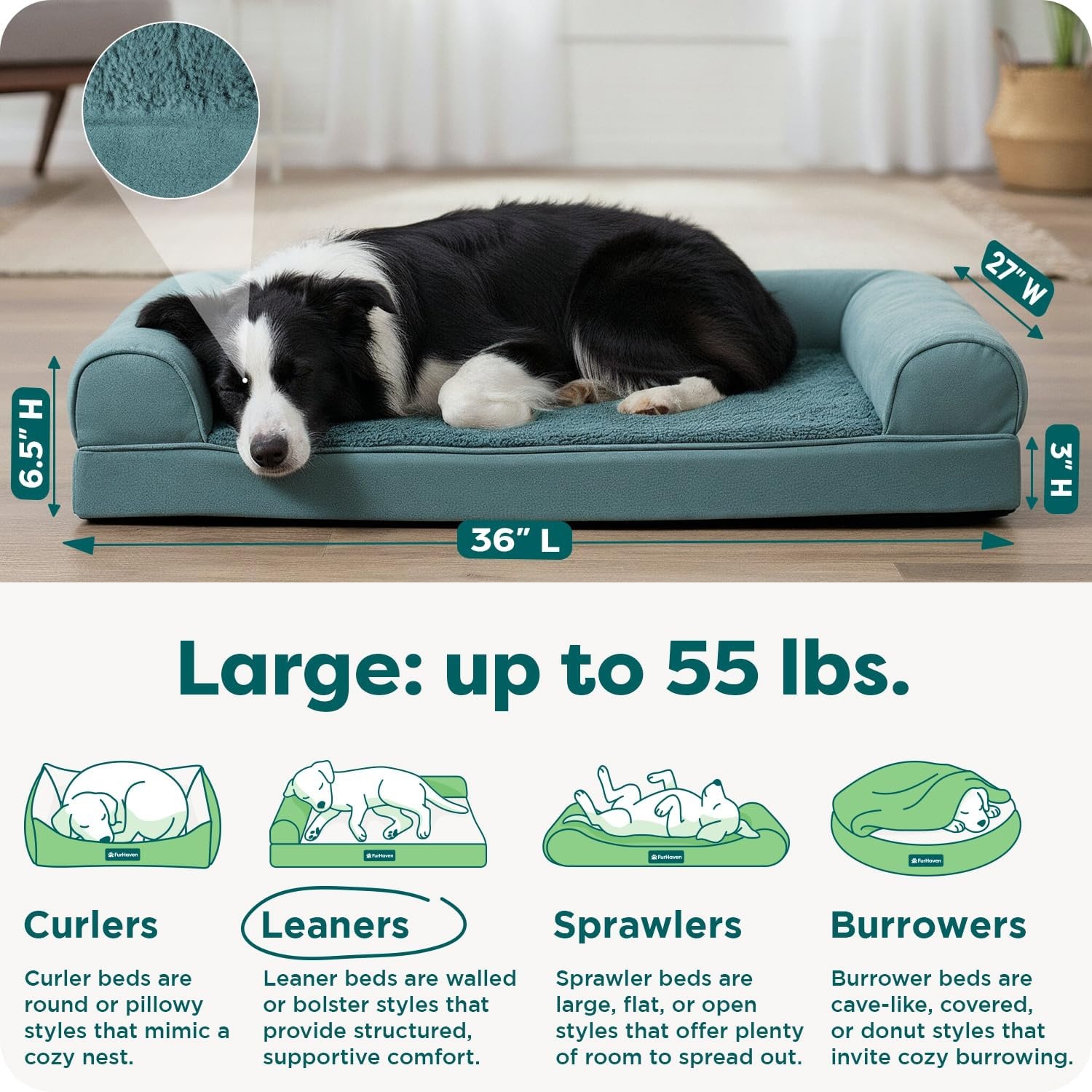 image:imageFurhaven Orthopedic Dog Bed for LargeMedium Dogs w Removable Bolsters amp Washable Cover For Dogs Up to 55 lbs Plush amp Suede Sofa Gray LargeDeep Pool