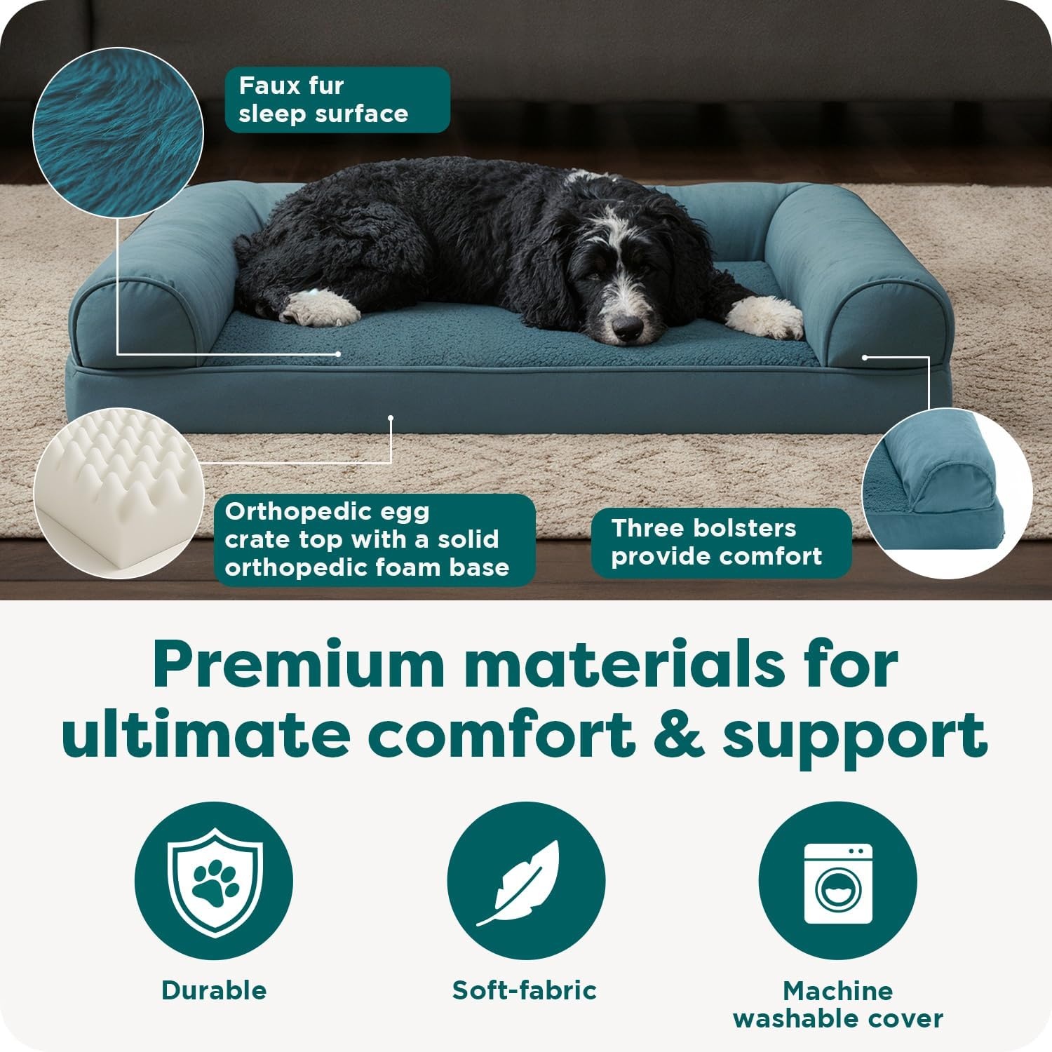 image:imageFurhaven Orthopedic Dog Bed for LargeMedium Dogs w Removable Bolsters amp Washable Cover For Dogs Up to 55 lbs Plush amp Suede Sofa Gray LargeDeep Pool