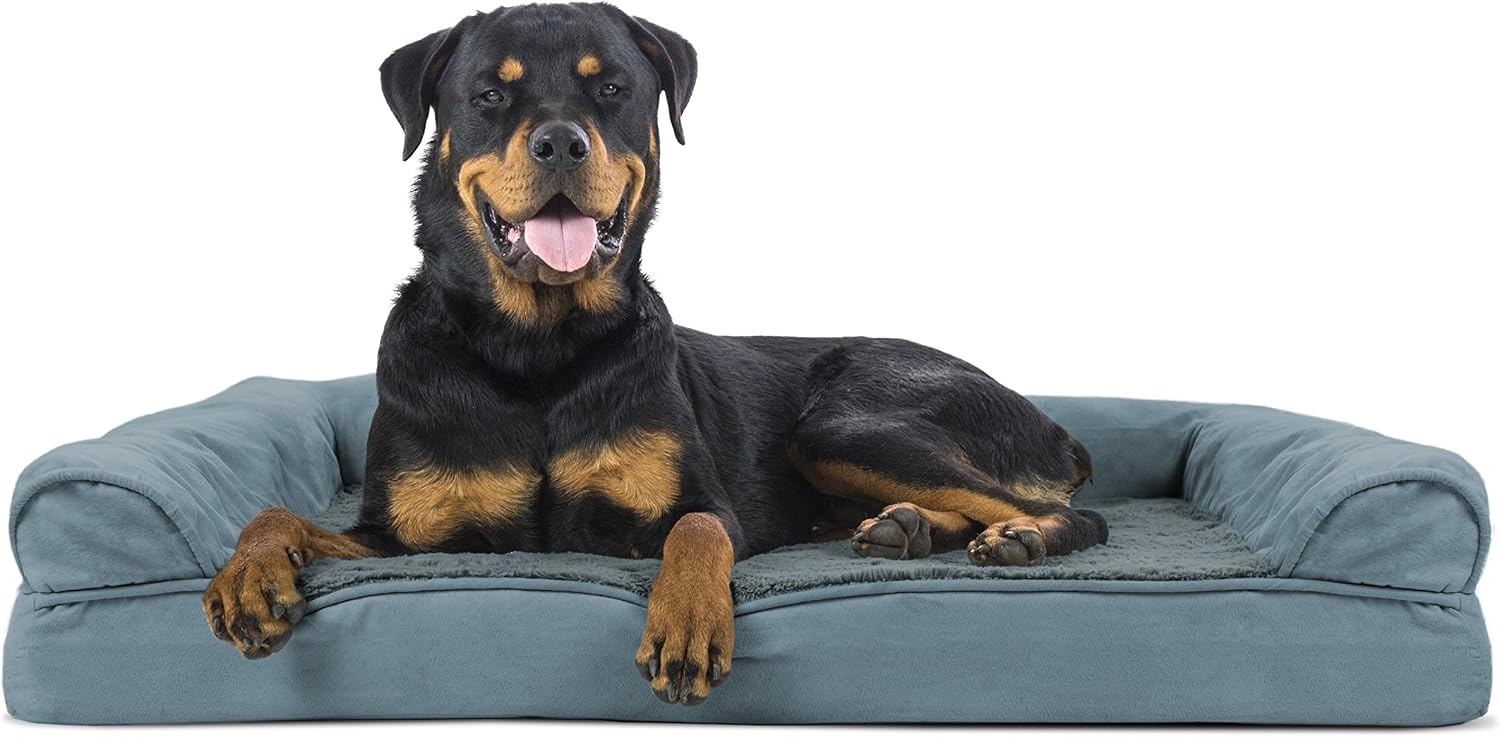 image:imageFurhaven Orthopedic Dog Bed for LargeMedium Dogs w Removable Bolsters amp Washable Cover For Dogs Up to 55 lbs Plush amp Suede Sofa Gray LargeDeep Pool