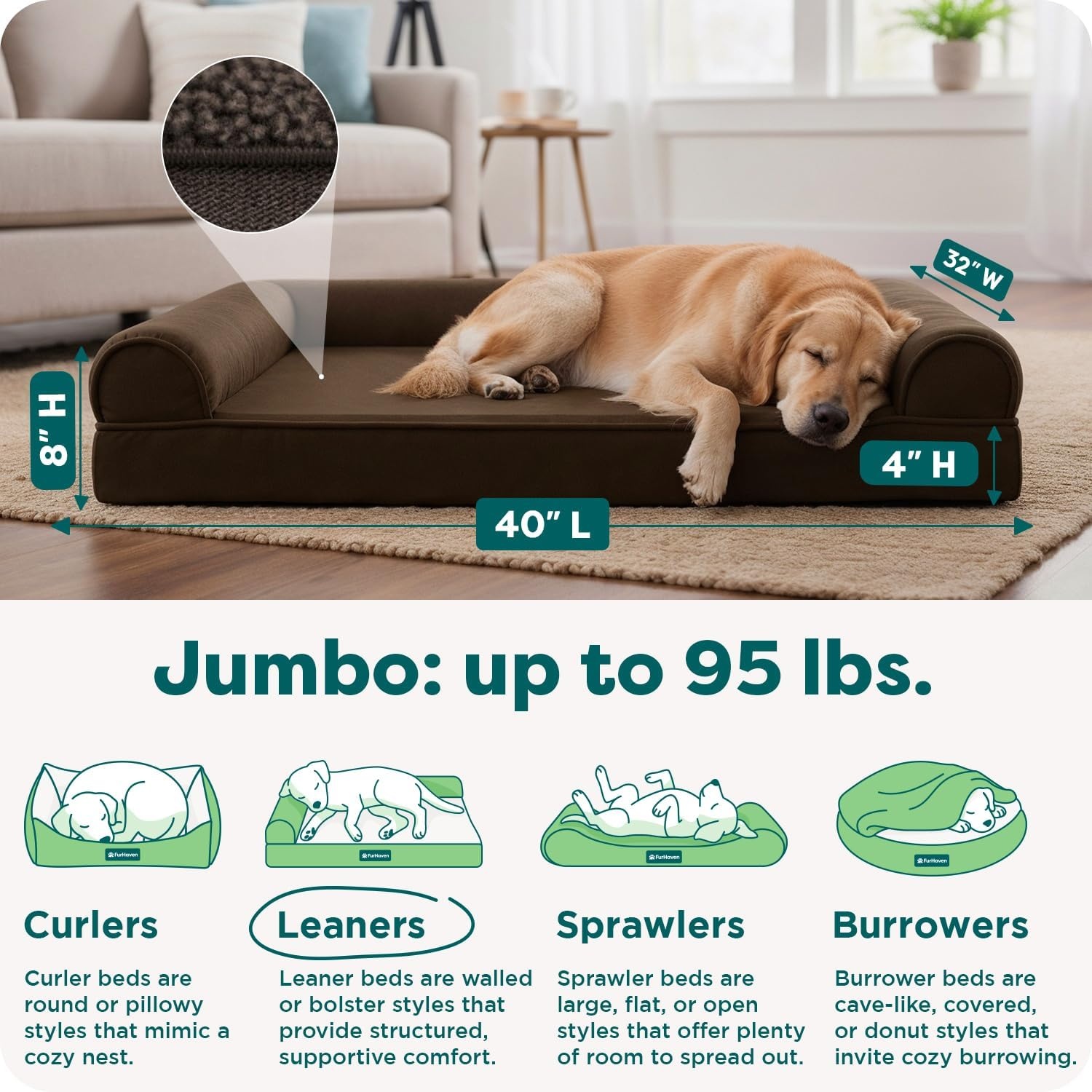 image:imageFurhaven Orthopedic Dog Bed for LargeMedium Dogs w Removable Bolsters amp Washable Cover For Dogs Up to 55 lbs Plush amp Suede Sofa Gray LargeEspresso