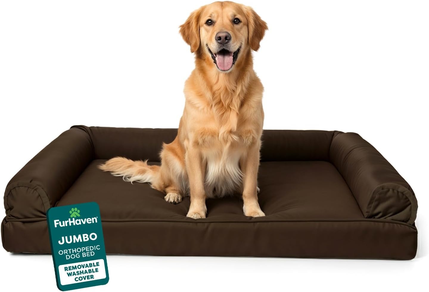 image:imageFurhaven Orthopedic Dog Bed for LargeMedium Dogs w Removable Bolsters amp Washable Cover For Dogs Up to 55 lbs Plush amp Suede Sofa Gray LargeEspresso