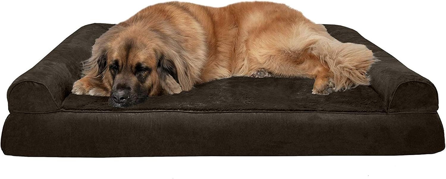 image:imageFurhaven Orthopedic Dog Bed for LargeMedium Dogs w Removable Bolsters amp Washable Cover For Dogs Up to 55 lbs Plush amp Suede Sofa Gray LargeEspresso