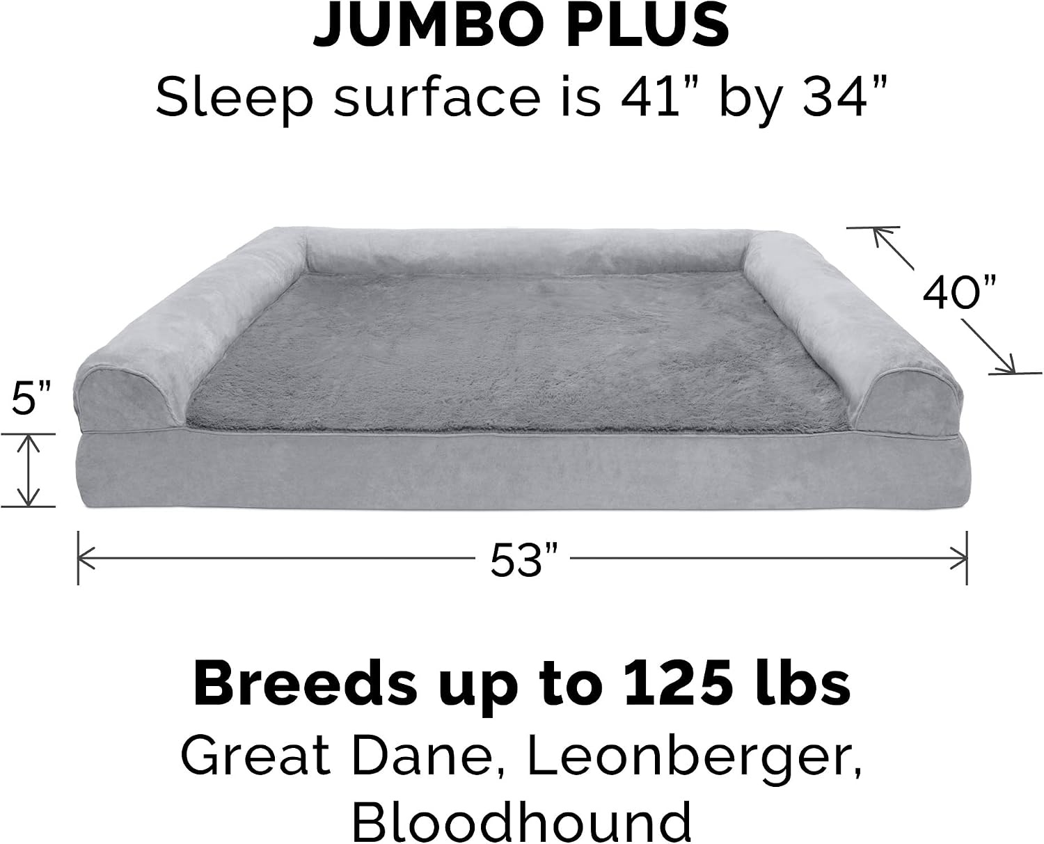 image:imageFurhaven Orthopedic Dog Bed for LargeMedium Dogs w Removable Bolsters amp Washable Cover For Dogs Up to 55 lbs Plush amp Suede Sofa Gray LargeGray