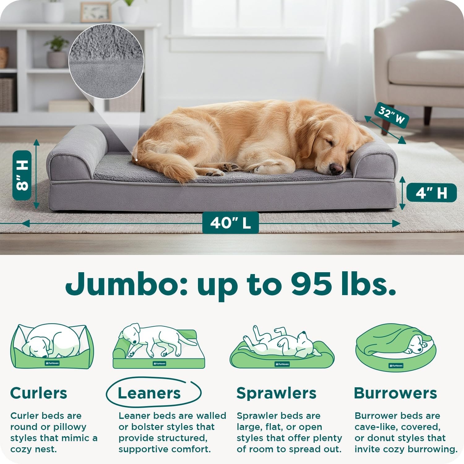 image:imageFurhaven Orthopedic Dog Bed for LargeMedium Dogs w Removable Bolsters amp Washable Cover For Dogs Up to 55 lbs Plush amp Suede Sofa Gray LargeGray