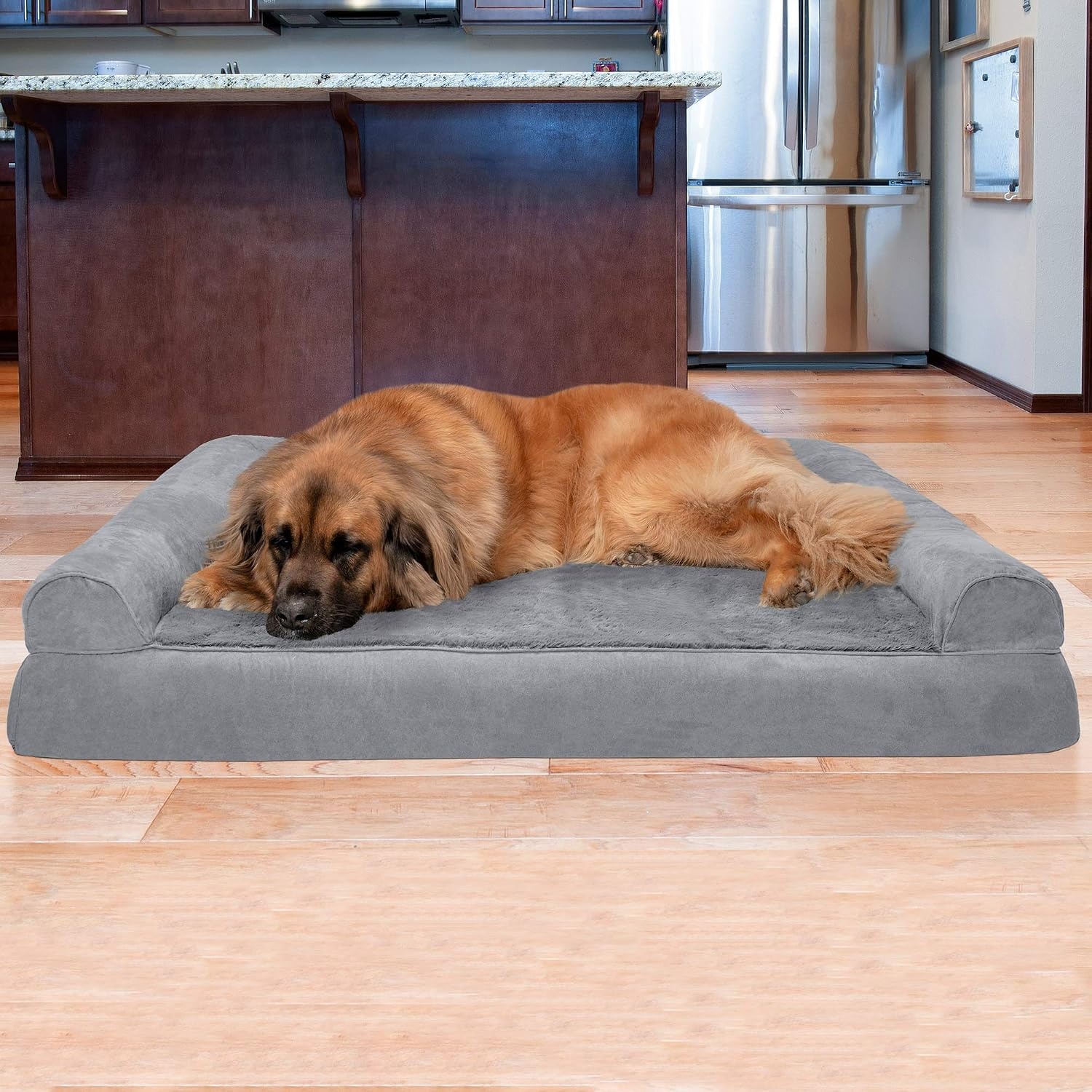 image:imageFurhaven Orthopedic Dog Bed for LargeMedium Dogs w Removable Bolsters amp Washable Cover For Dogs Up to 55 lbs Plush amp Suede Sofa Gray LargeGray