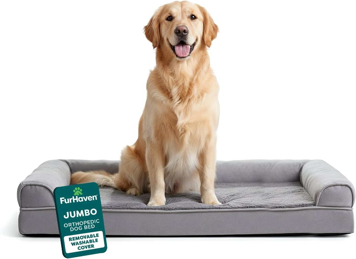image:imageFurhaven Orthopedic Dog Bed for LargeMedium Dogs w Removable Bolsters amp Washable Cover For Dogs Up to 55 lbs Plush amp Suede Sofa Gray LargeGray