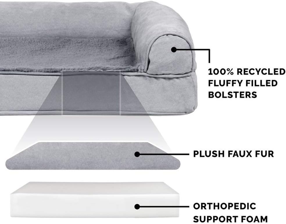 image:imageFurhaven Orthopedic Dog Bed for LargeMedium Dogs w Removable Bolsters amp Washable Cover For Dogs Up to 55 lbs Plush amp Suede Sofa Gray LargeGray