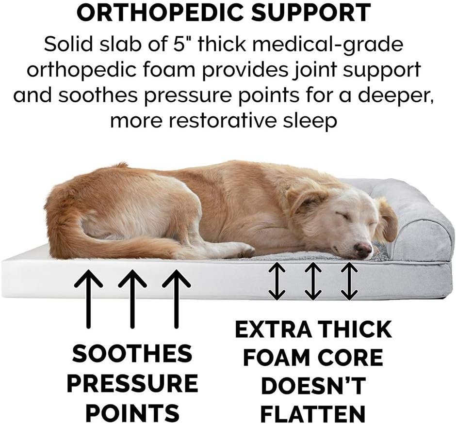 image:imageFurhaven Orthopedic Dog Bed for LargeMedium Dogs w Removable Bolsters amp Washable Cover For Dogs Up to 55 lbs Plush amp Suede Sofa Gray LargeGray