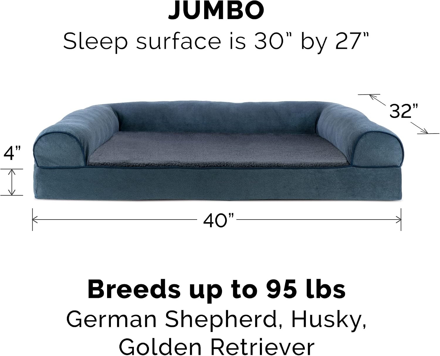 image:imageFurhaven Orthopedic Dog Bed for LargeMedium Dogs w Removable Bolsters amp Washable Cover For Dogs Up to 55 lbs Plush amp Suede Sofa Gray LargeOrion Blue