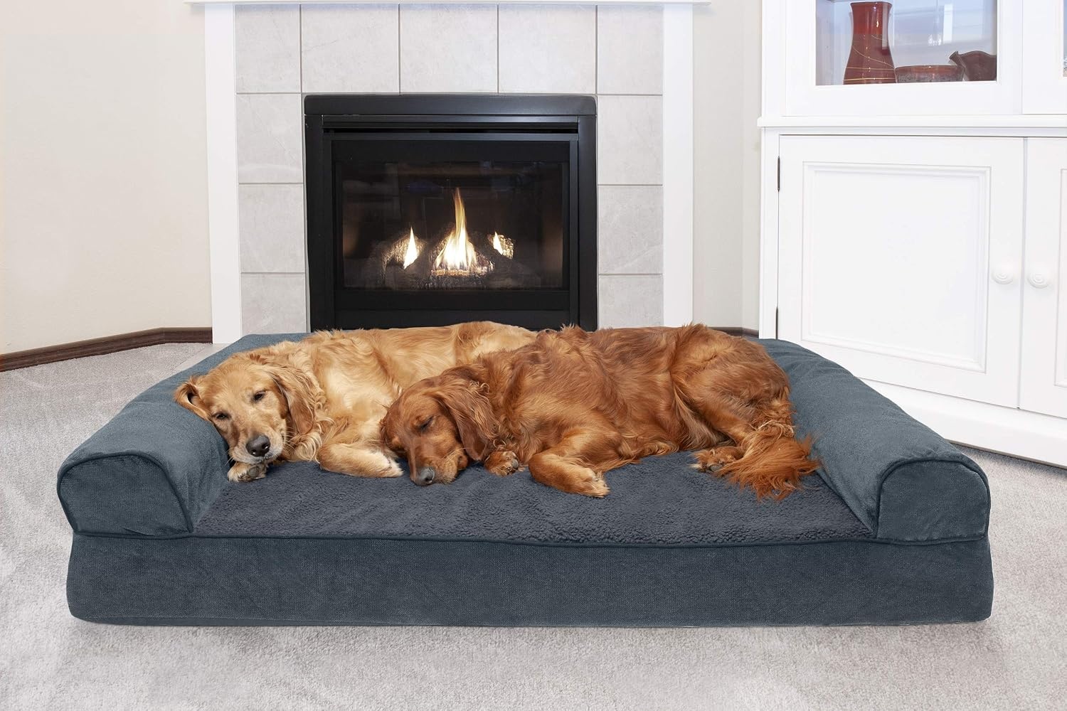 image:imageFurhaven Orthopedic Dog Bed for LargeMedium Dogs w Removable Bolsters amp Washable Cover For Dogs Up to 55 lbs Plush amp Suede Sofa Gray LargeOrion Blue