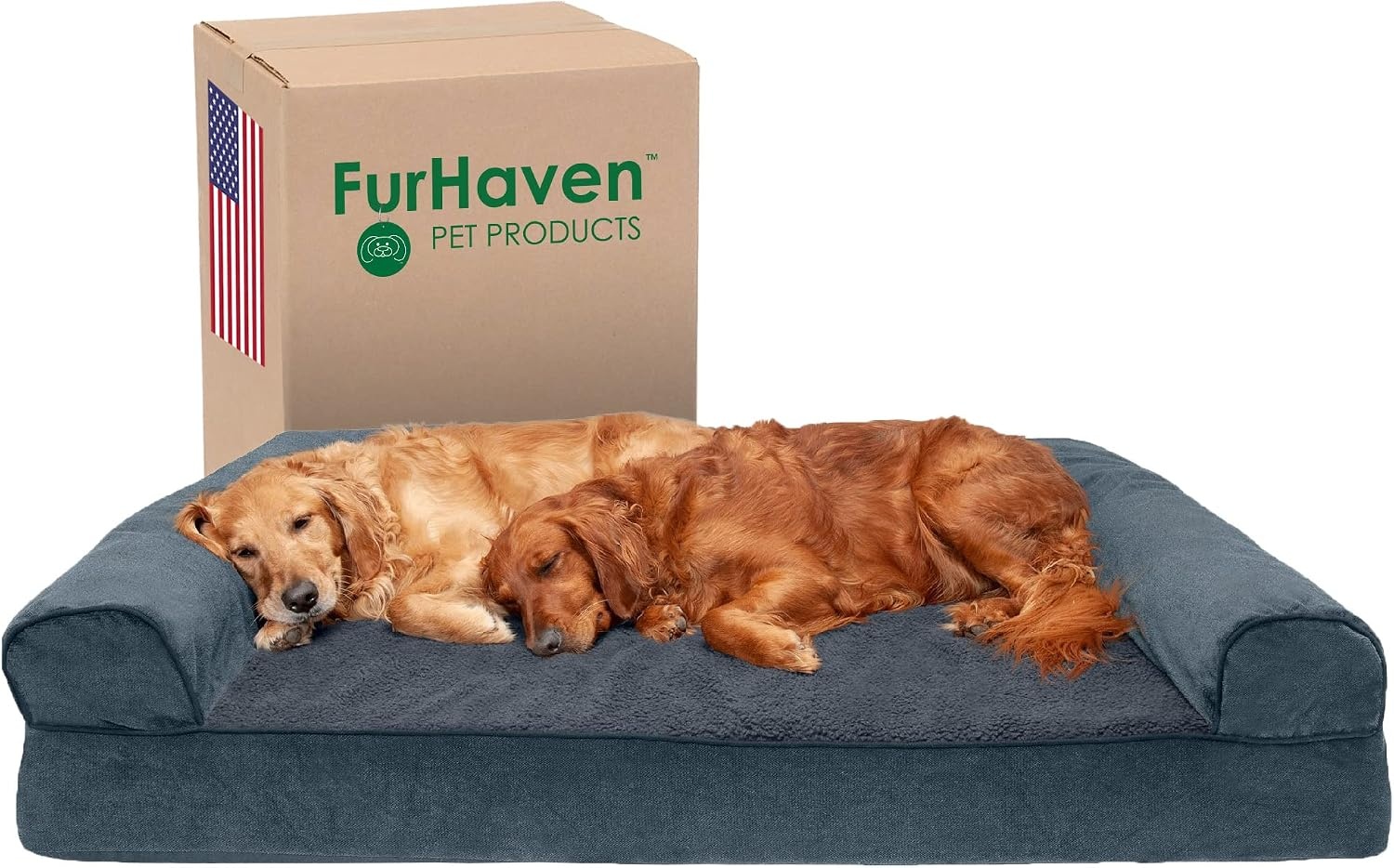 image:imageFurhaven Orthopedic Dog Bed for LargeMedium Dogs w Removable Bolsters amp Washable Cover For Dogs Up to 55 lbs Plush amp Suede Sofa Gray LargeOrion Blue