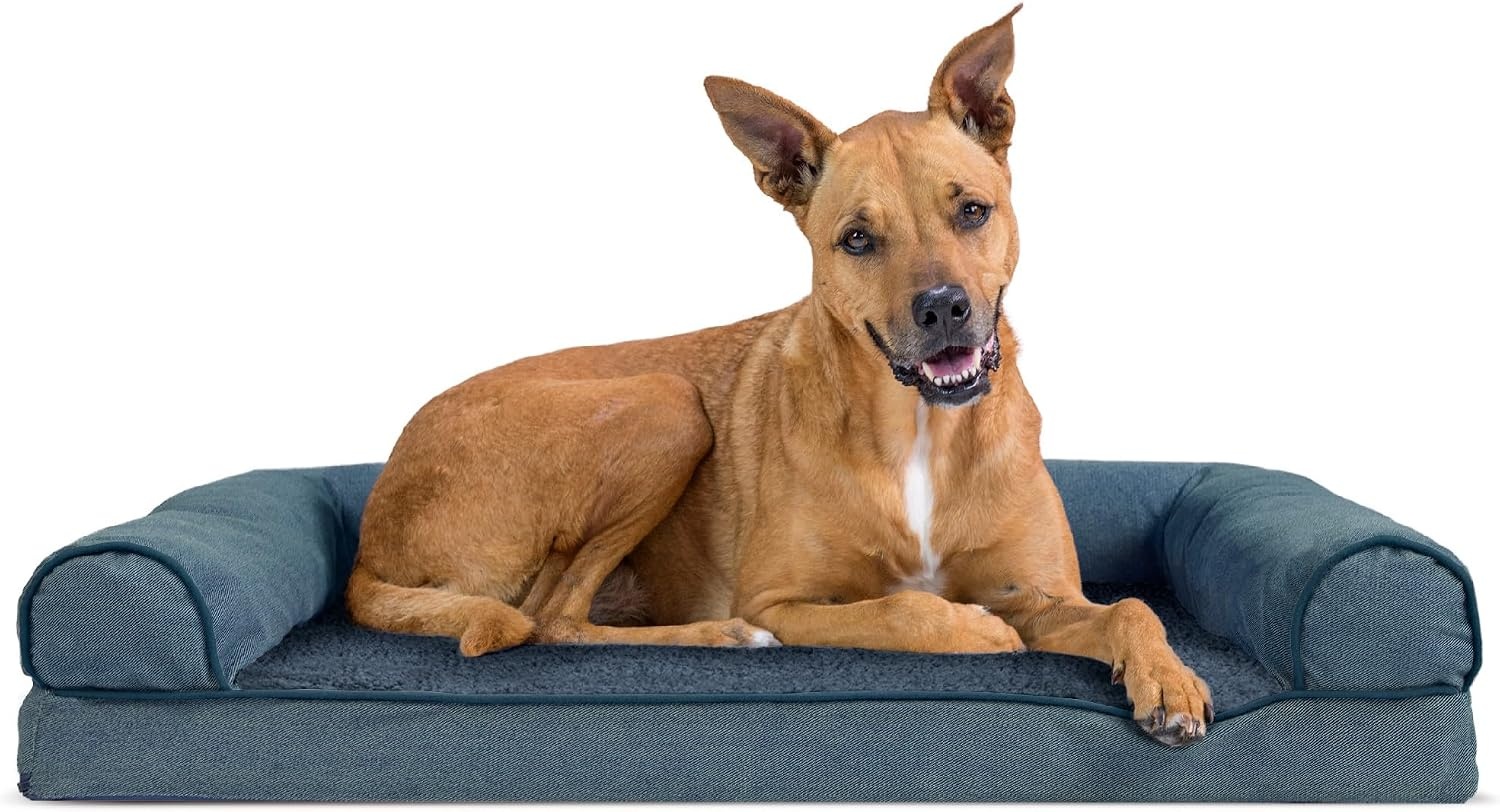 image:imageFurhaven Orthopedic Dog Bed for LargeMedium Dogs w Removable Bolsters amp Washable Cover For Dogs Up to 55 lbs Plush amp Suede Sofa Gray LargeOrion Blue