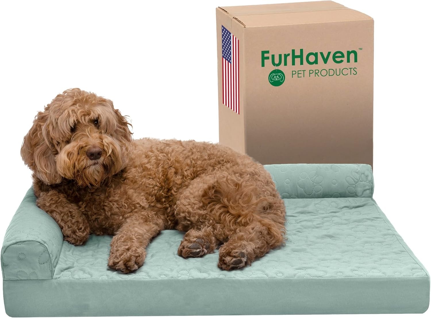 image:imageFurhaven Orthopedic Dog Bed for MediumSmall Dogs w Removable Bolsters amp Washable Cover For Dogs Up to 35 lbs TwoTone Plush Faux Fur amp Suede L Shaped Chaise Dark Sage MediumIceberg Green
