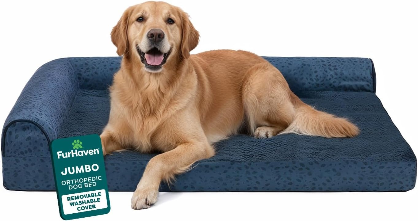 image:imageFurhaven Orthopedic Dog Bed for MediumSmall Dogs w Removable Bolsters amp Washable Cover For Dogs Up to 35 lbs TwoTone Plush Faux Fur amp Suede L Shaped Chaise Dark Sage MediumBlue Almonds