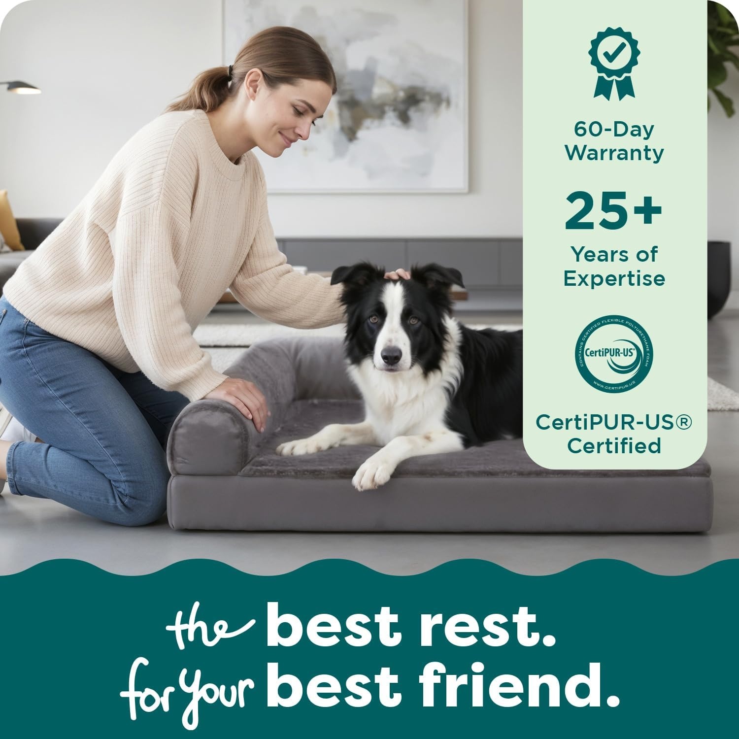image:imageFurhaven Orthopedic Dog Bed for MediumSmall Dogs w Removable Bolsters amp Washable Cover For Dogs Up to 35 lbs TwoTone Plush Faux Fur amp Suede L Shaped Chaise Dark Sage MediumPlatinum Gray