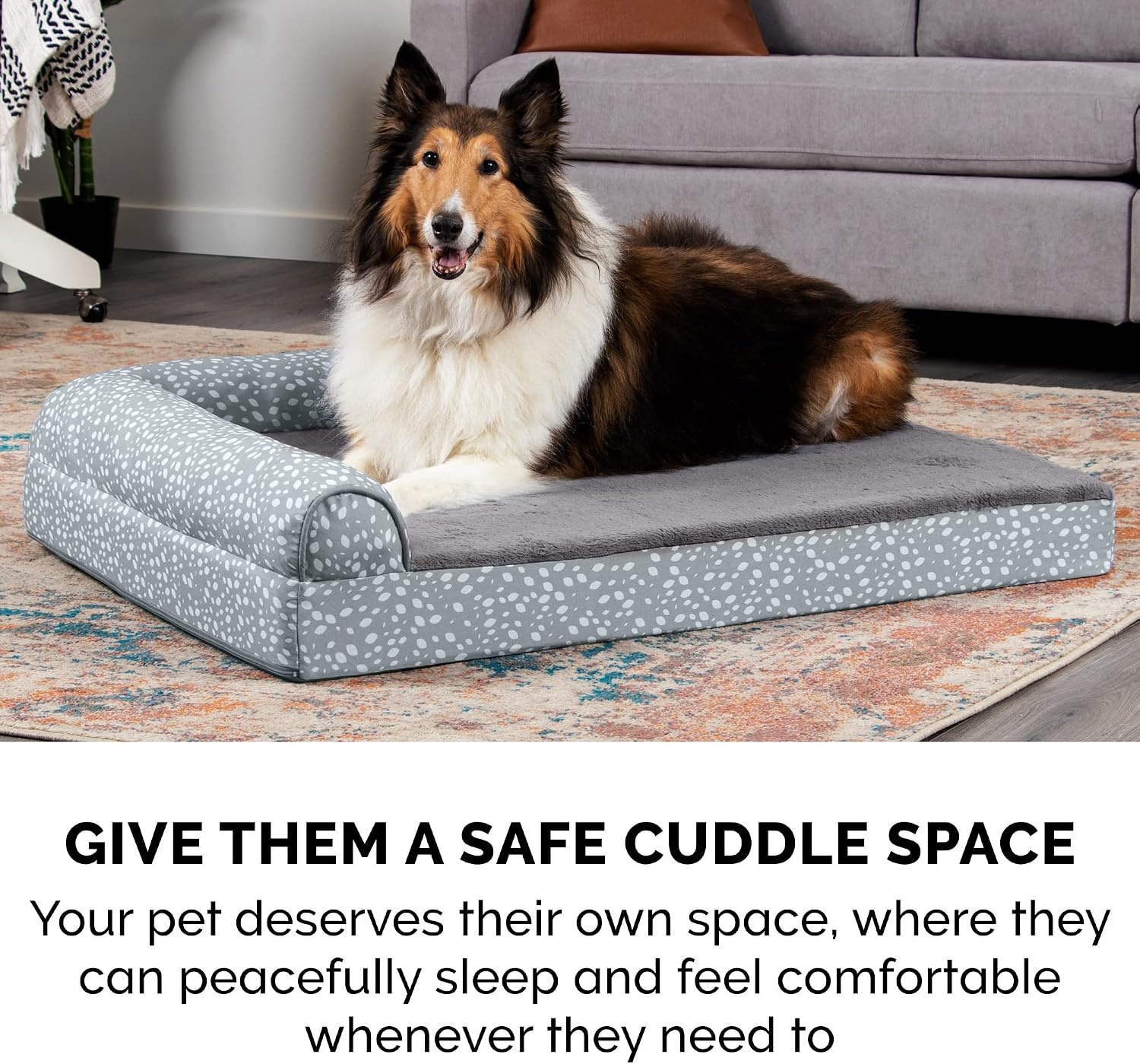 image:imageFurhaven Orthopedic Dog Bed for MediumSmall Dogs w Removable Bolsters amp Washable Cover For Dogs Up to 35 lbs TwoTone Plush Faux Fur amp Suede L Shaped Chaise Dark Sage MediumGray Almonds