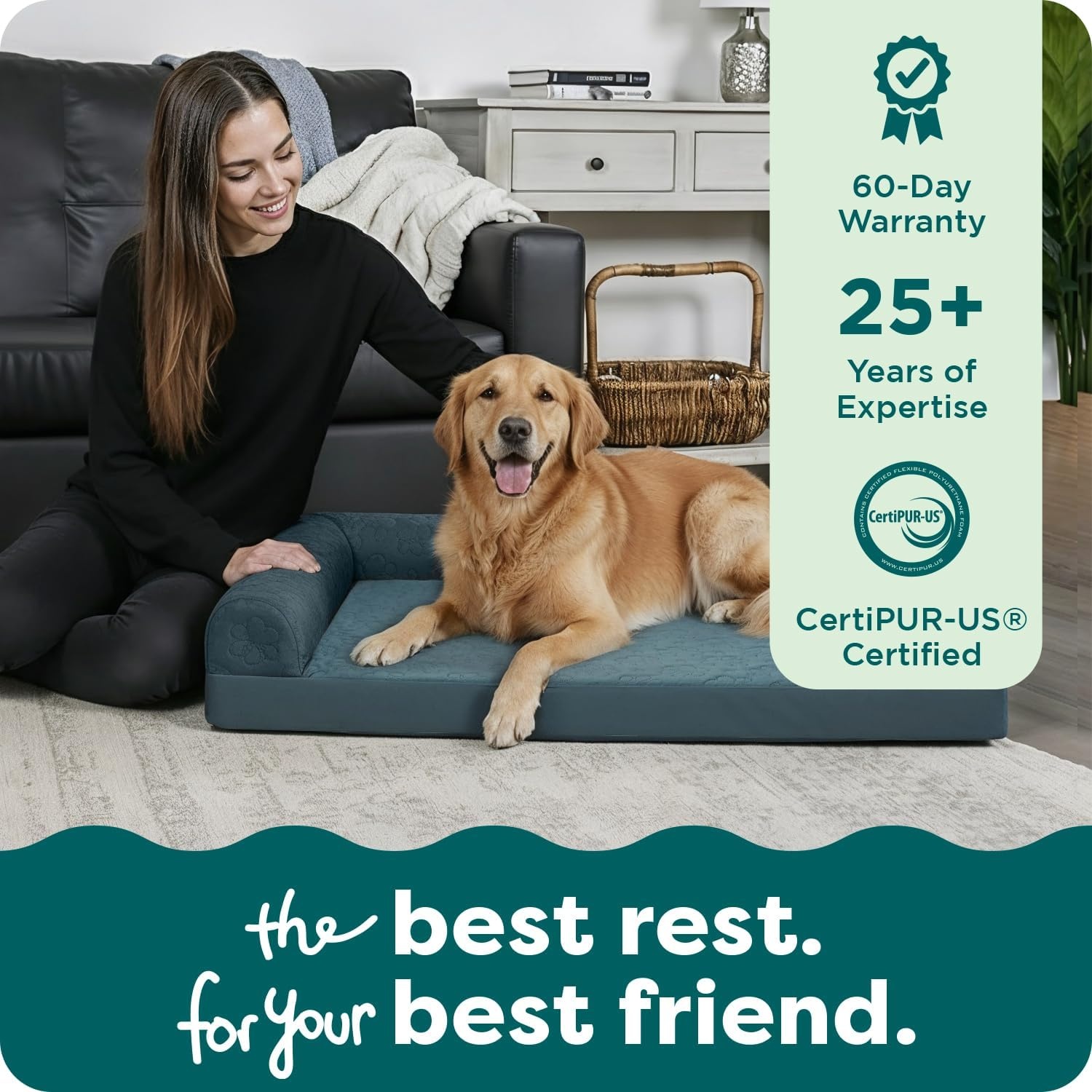 image:imageFurhaven Orthopedic Dog Bed for MediumSmall Dogs w Removable Bolsters amp Washable Cover For Dogs Up to 35 lbs TwoTone Plush Faux Fur amp Suede L Shaped Chaise Dark Sage MediumBluestone