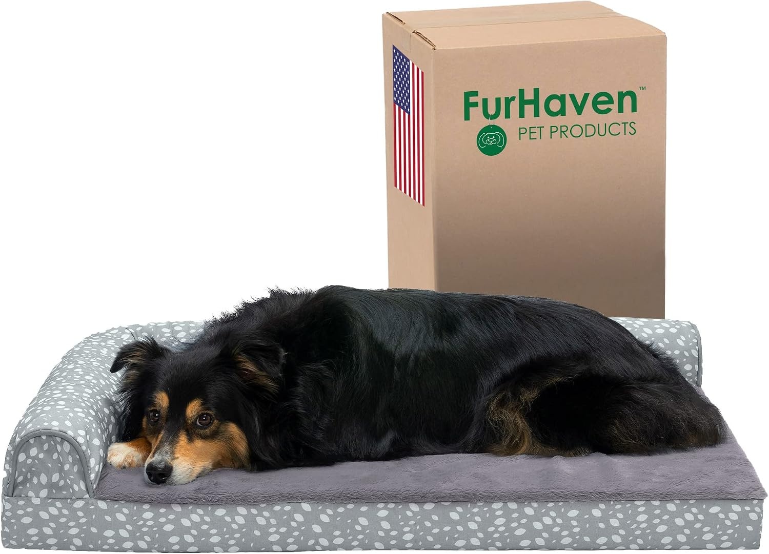 image:imageFurhaven Orthopedic Dog Bed for MediumSmall Dogs w Removable Bolsters amp Washable Cover For Dogs Up to 35 lbs TwoTone Plush Faux Fur amp Suede L Shaped Chaise Dark Sage MediumGray Almonds