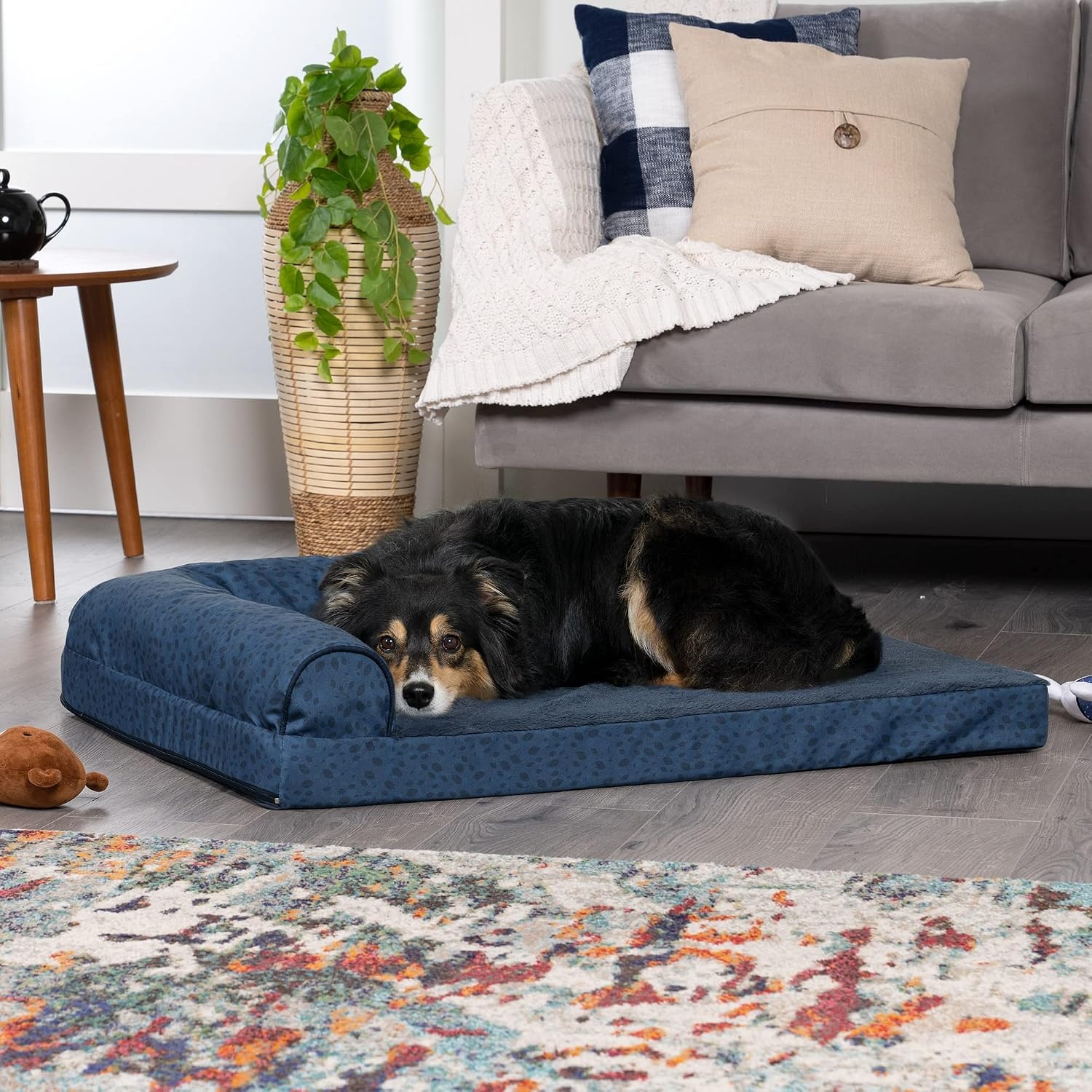 image:imageFurhaven Orthopedic Dog Bed for MediumSmall Dogs w Removable Bolsters amp Washable Cover For Dogs Up to 35 lbs TwoTone Plush Faux Fur amp Suede L Shaped Chaise Dark Sage MediumBlue Almonds