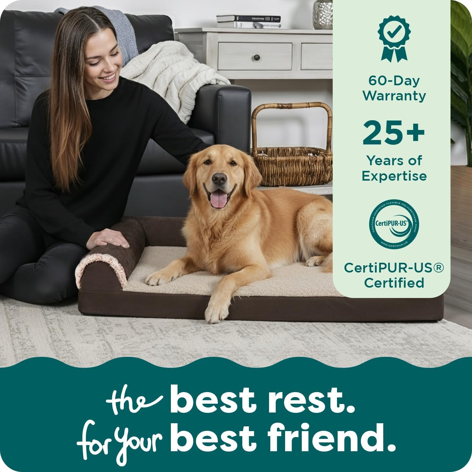 image:imageFurhaven Orthopedic Dog Bed for MediumSmall Dogs w Removable Bolsters amp Washable Cover For Dogs Up to 35 lbs TwoTone Plush Faux Fur amp Suede L Shaped Chaise Dark Sage MediumGray Almonds