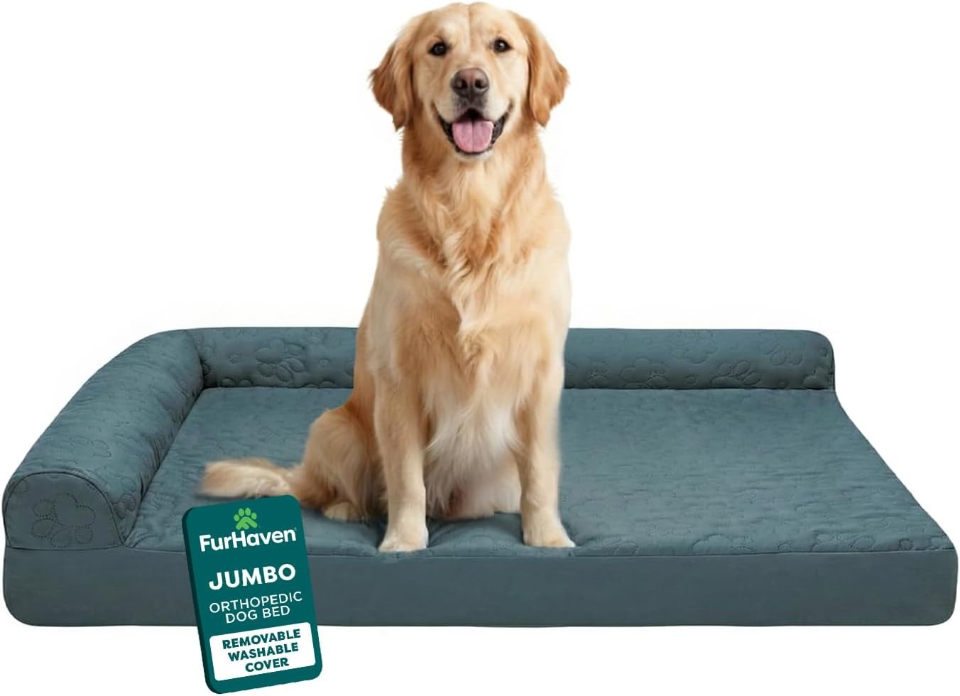 image:imageFurhaven Orthopedic Dog Bed for MediumSmall Dogs w Removable Bolsters amp Washable Cover For Dogs Up to 35 lbs TwoTone Plush Faux Fur amp Suede L Shaped Chaise Dark Sage MediumBluestone