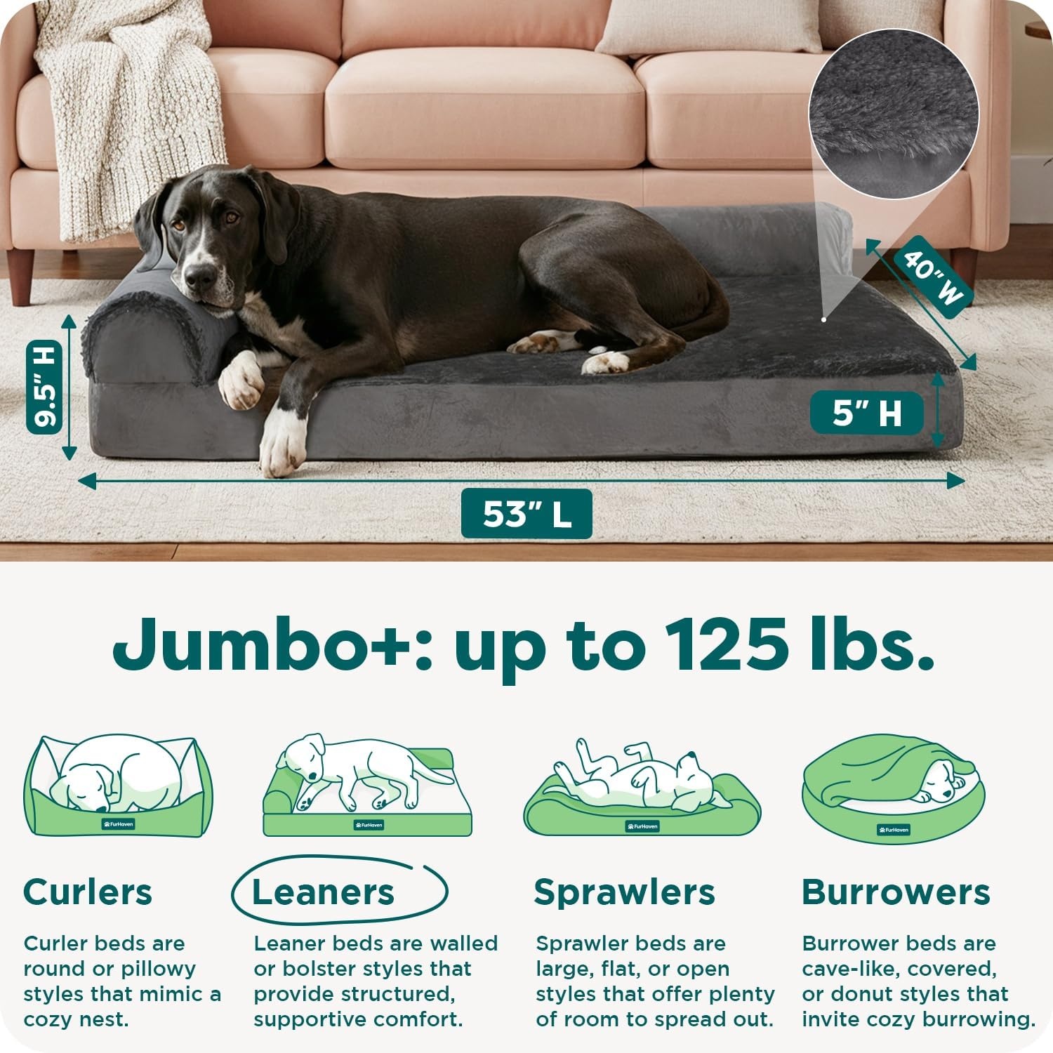 image:imageFurhaven Orthopedic Dog Bed for MediumSmall Dogs w Removable Bolsters amp Washable Cover For Dogs Up to 35 lbs TwoTone Plush Faux Fur amp Suede L Shaped Chaise Dark Sage MediumPlatinum Gray