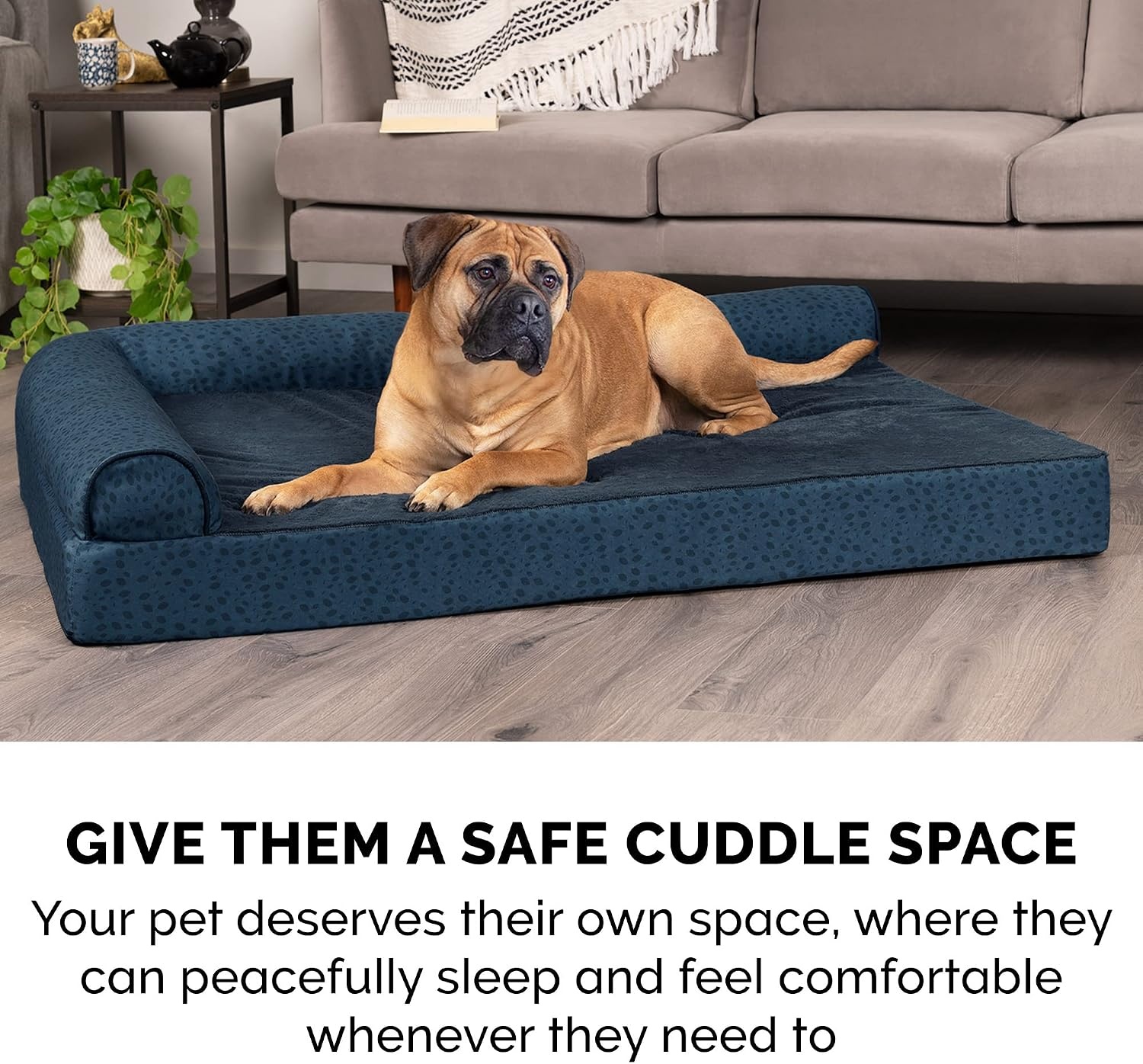 image:imageFurhaven Orthopedic Dog Bed for MediumSmall Dogs w Removable Bolsters amp Washable Cover For Dogs Up to 35 lbs TwoTone Plush Faux Fur amp Suede L Shaped Chaise Dark Sage MediumBlue Almonds