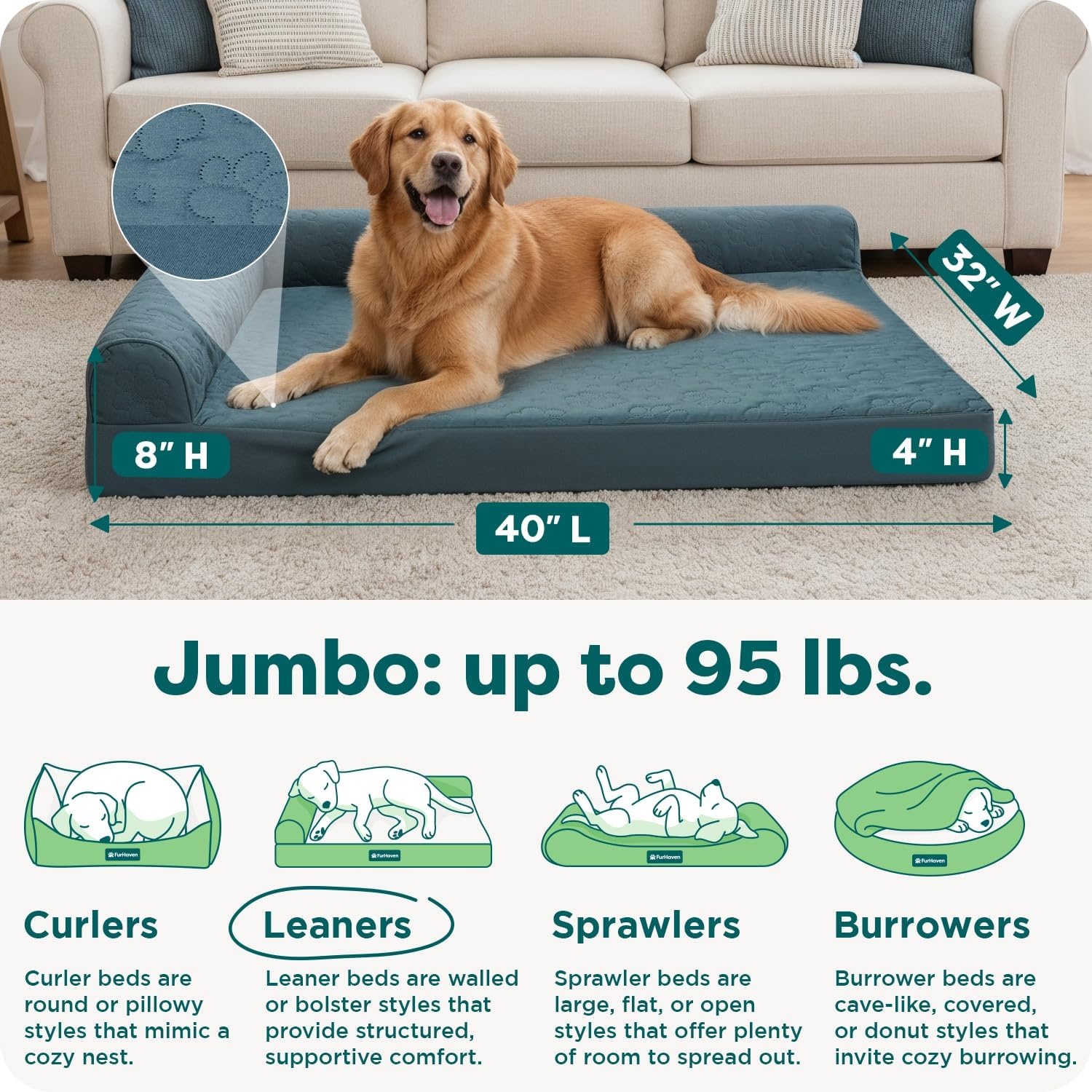 image:imageFurhaven Orthopedic Dog Bed for MediumSmall Dogs w Removable Bolsters amp Washable Cover For Dogs Up to 35 lbs TwoTone Plush Faux Fur amp Suede L Shaped Chaise Dark Sage MediumBluestone