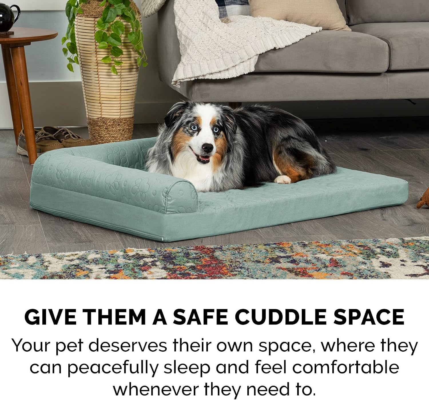 image:imageFurhaven Orthopedic Dog Bed for MediumSmall Dogs w Removable Bolsters amp Washable Cover For Dogs Up to 35 lbs TwoTone Plush Faux Fur amp Suede L Shaped Chaise Dark Sage MediumIceberg Green
