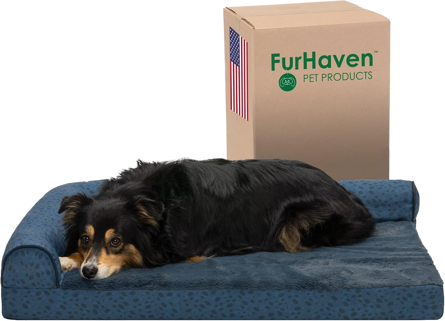 image:imageFurhaven Orthopedic Dog Bed for MediumSmall Dogs w Removable Bolsters amp Washable Cover For Dogs Up to 35 lbs TwoTone Plush Faux Fur amp Suede L Shaped Chaise Dark Sage MediumBlue Almonds