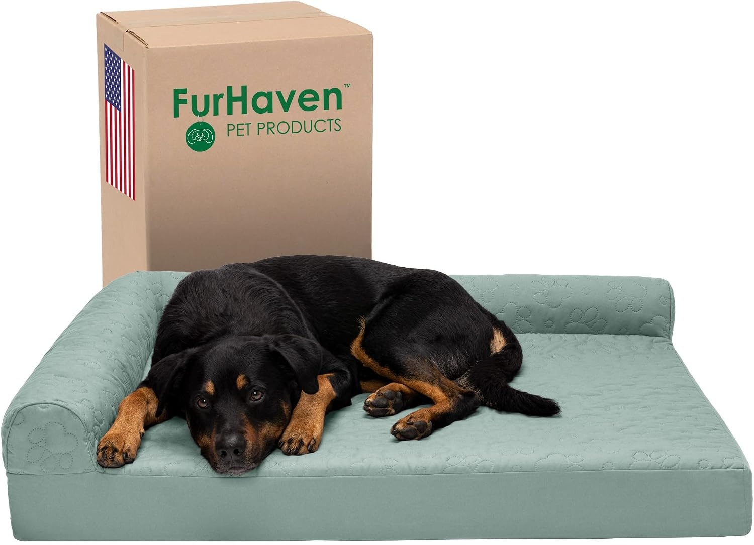 image:imageFurhaven Orthopedic Dog Bed for MediumSmall Dogs w Removable Bolsters amp Washable Cover For Dogs Up to 35 lbs TwoTone Plush Faux Fur amp Suede L Shaped Chaise Dark Sage MediumIceberg Green