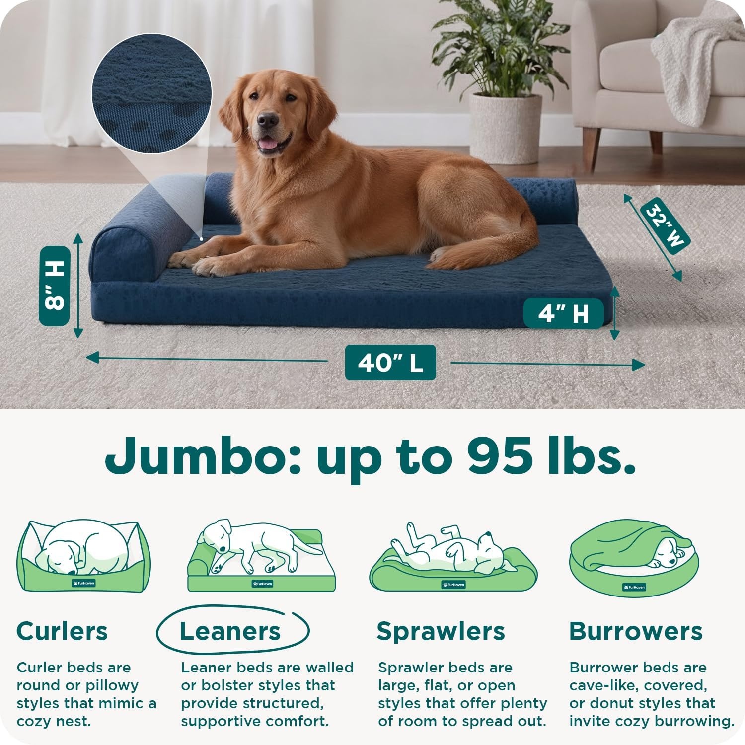 image:imageFurhaven Orthopedic Dog Bed for MediumSmall Dogs w Removable Bolsters amp Washable Cover For Dogs Up to 35 lbs TwoTone Plush Faux Fur amp Suede L Shaped Chaise Dark Sage MediumBlue Almonds