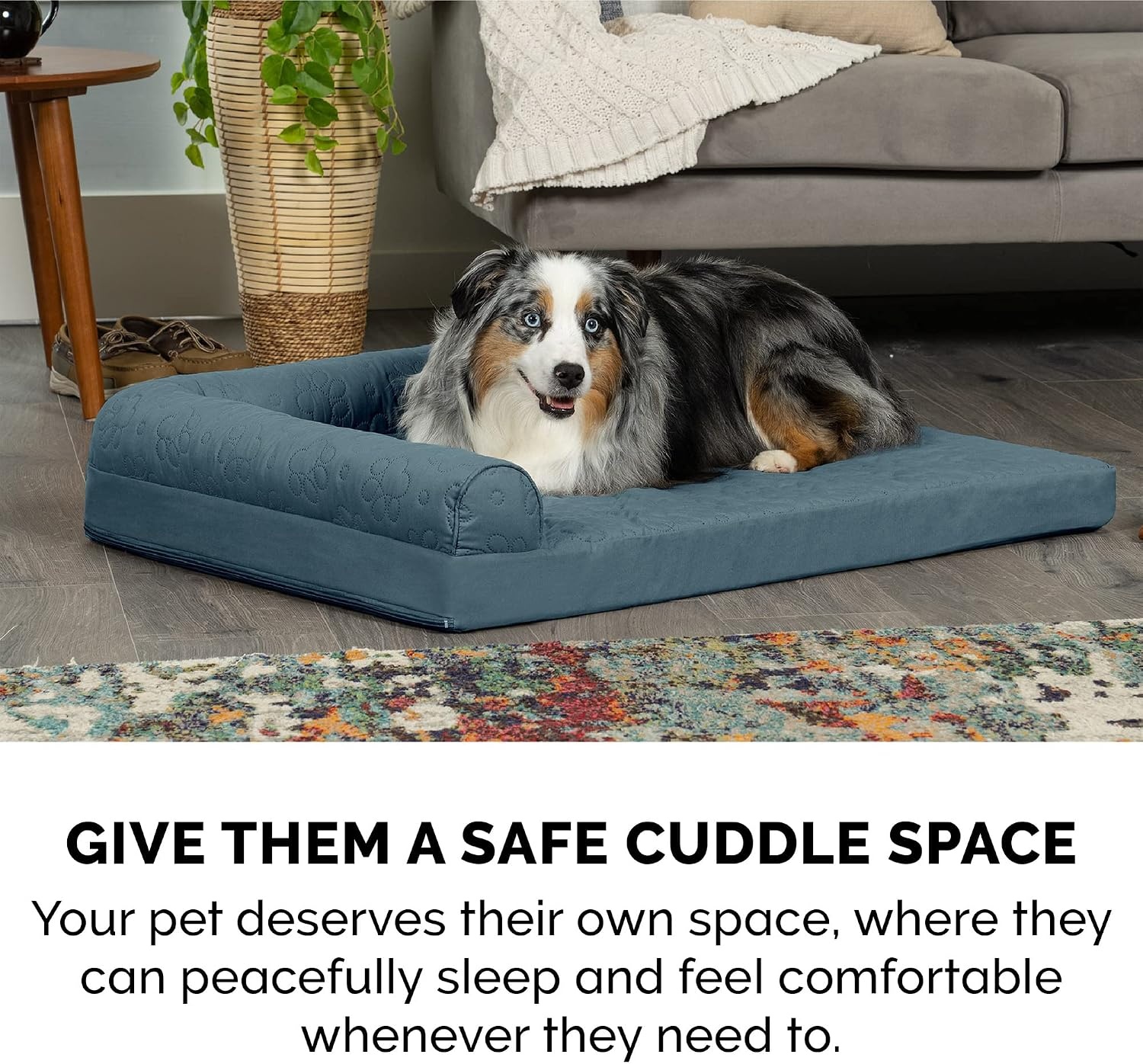 image:imageFurhaven Orthopedic Dog Bed for MediumSmall Dogs w Removable Bolsters amp Washable Cover For Dogs Up to 35 lbs TwoTone Plush Faux Fur amp Suede L Shaped Chaise Dark Sage MediumBluestone
