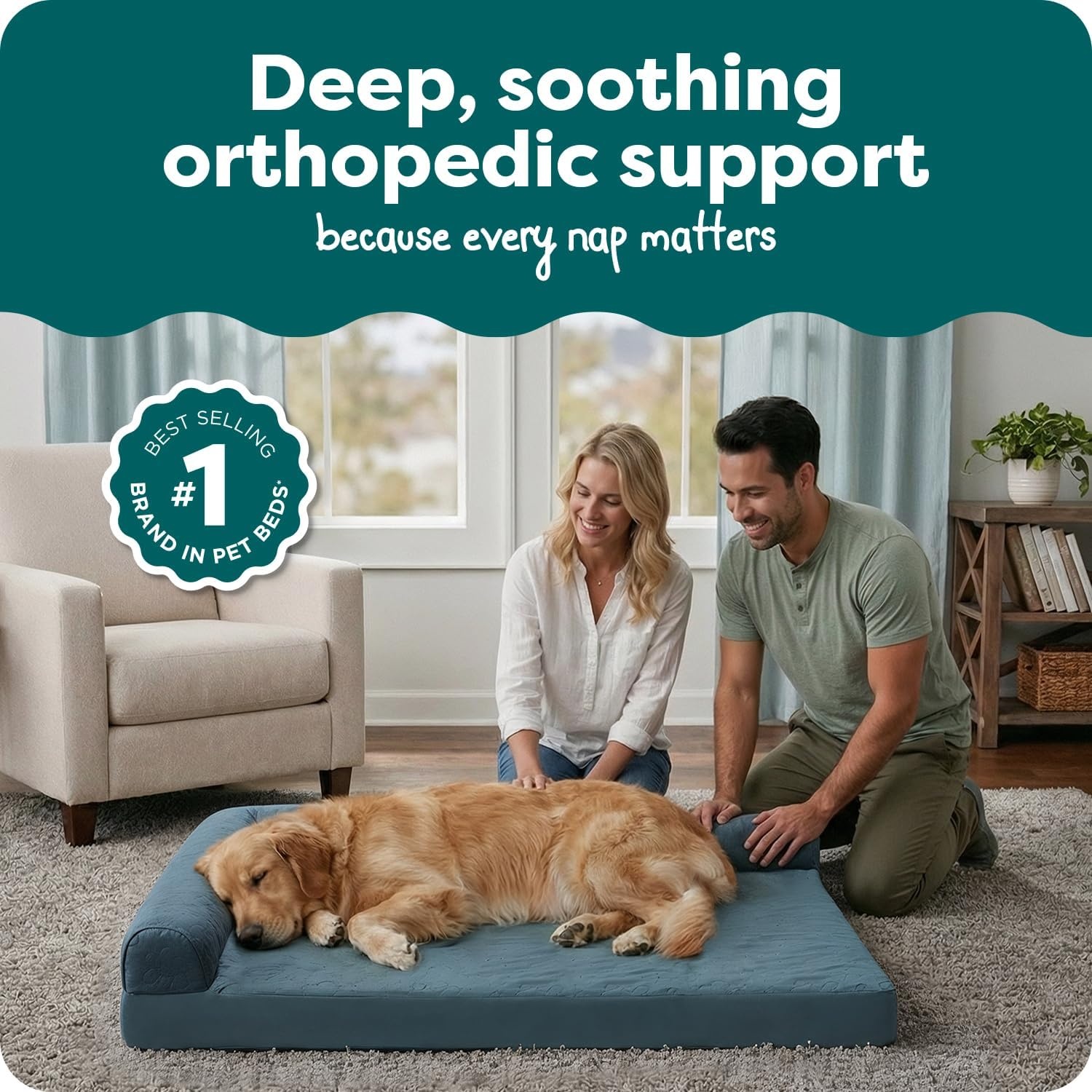 image:imageFurhaven Orthopedic Dog Bed for MediumSmall Dogs w Removable Bolsters amp Washable Cover For Dogs Up to 35 lbs TwoTone Plush Faux Fur amp Suede L Shaped Chaise Dark Sage MediumBluestone